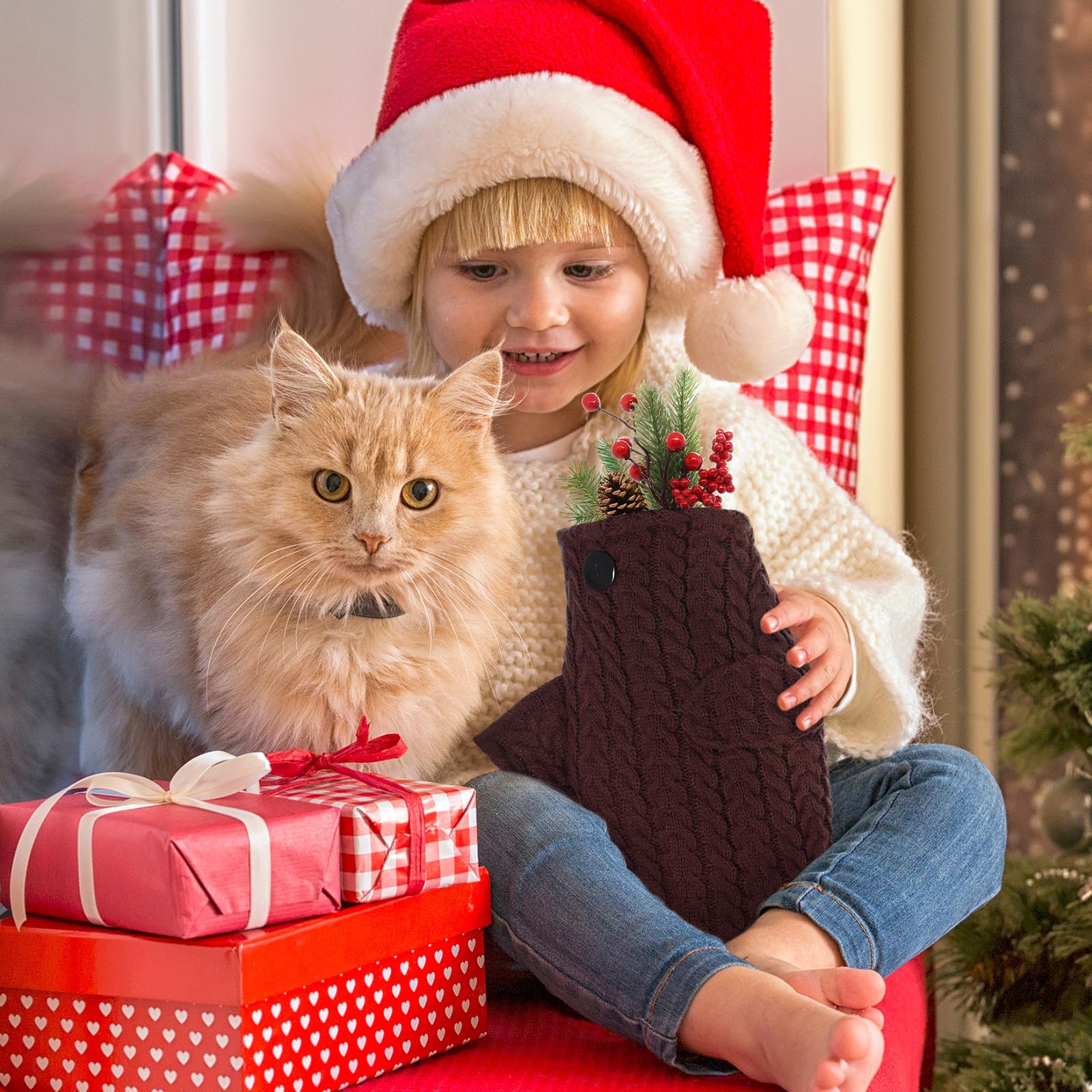 Coume Lot de 3 grandes chaussettes de Noël tricotées de style bohème à suspendre pour cheminée, arbre, cadeau, chaussettes de Noël pour fêtes de Noël (série marron, tricot)