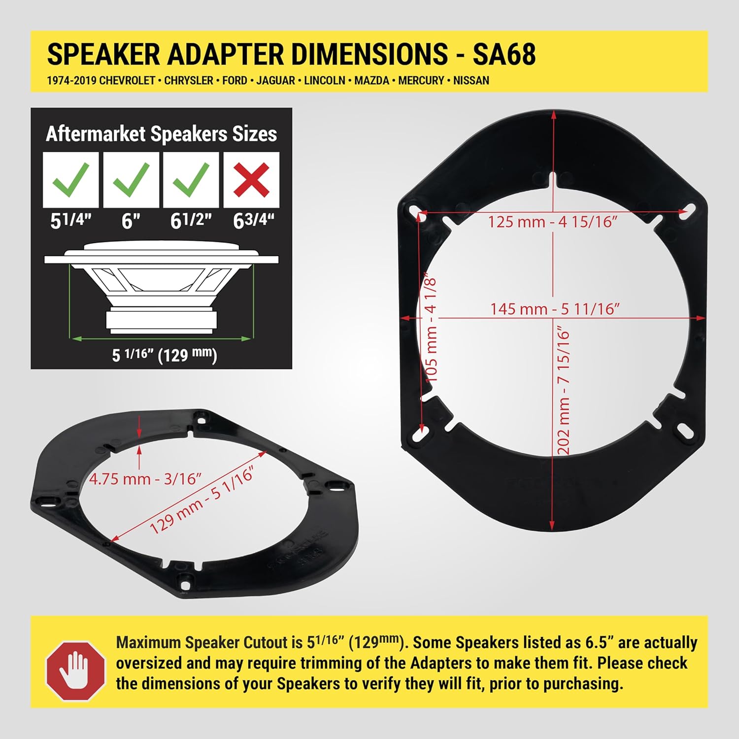 Scosche SA68 Speaker Adapter Dimensions