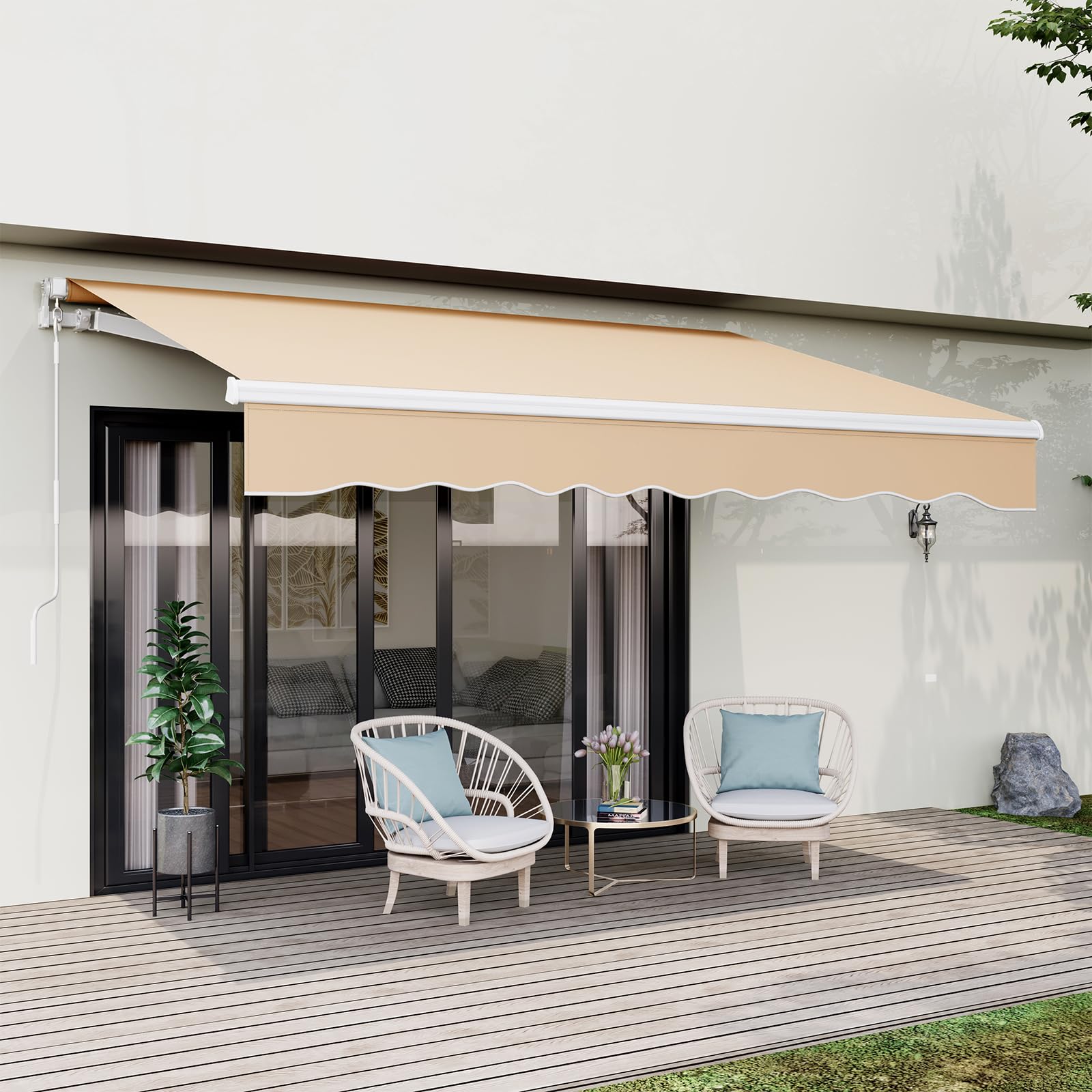 Dripex Awning Retractable Manual Awnings for Patio Garden, 2 x 1.5m Anti-UV and Waterproof Canopy Outdoor Sun Shade with Fittings & Hand Crank for Balcony - Beige