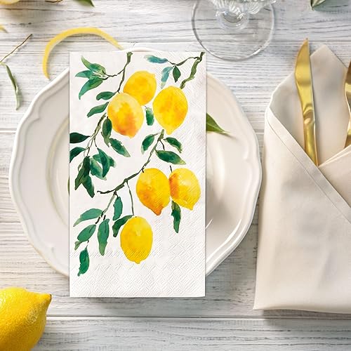 Miniatura 3 de AnyDesign - 80 hojas de servilletas de limón para invitados de acuarela, servilletas de papel para cena, servilletas de mano desechables decorativas