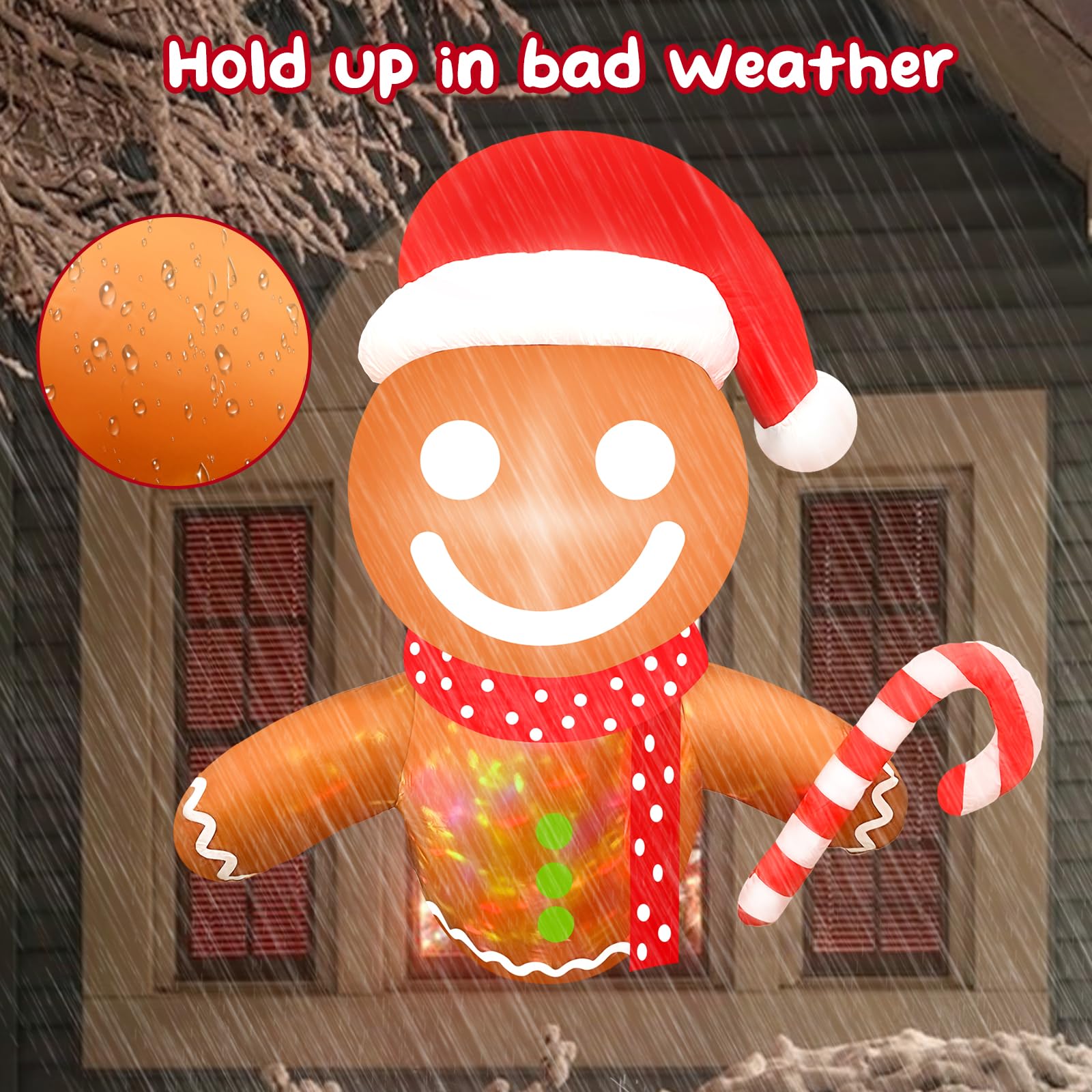 Aufblasbare Weihnachtsdekoration, Lebkuchen aus dem Fenster, 1,5 m, mit integrierten rotierenden bunten LED-Lichtern, Weihnachtsdekoration für den Innen- und Außenbereich, Hof, Garten, Zuhause,