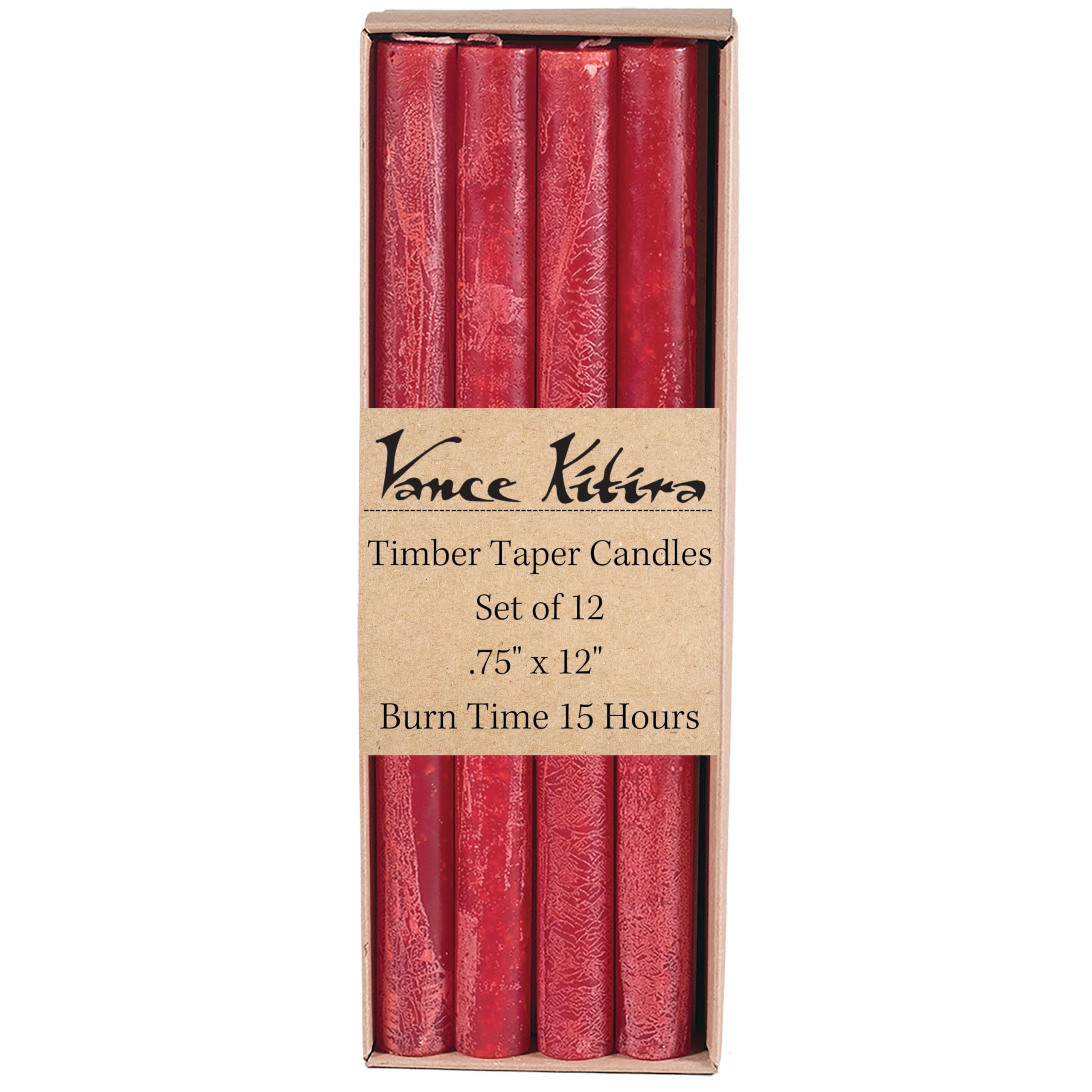 Sullivans Vance Kitira Timber Taper Set of 12 Candles, Clean-Burning, Environmental-Friendly, Scentless, Real-Wax Candles, Home Décor, Hosting Décor