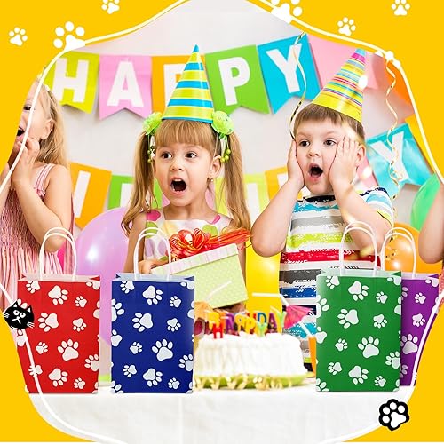 Miniatura 5 de Teling Bolsas de regalo de patas de gato, bolsas impresas con asas de papel para golosinas de perro de cachorro, bolsas de regalo para golosinas de