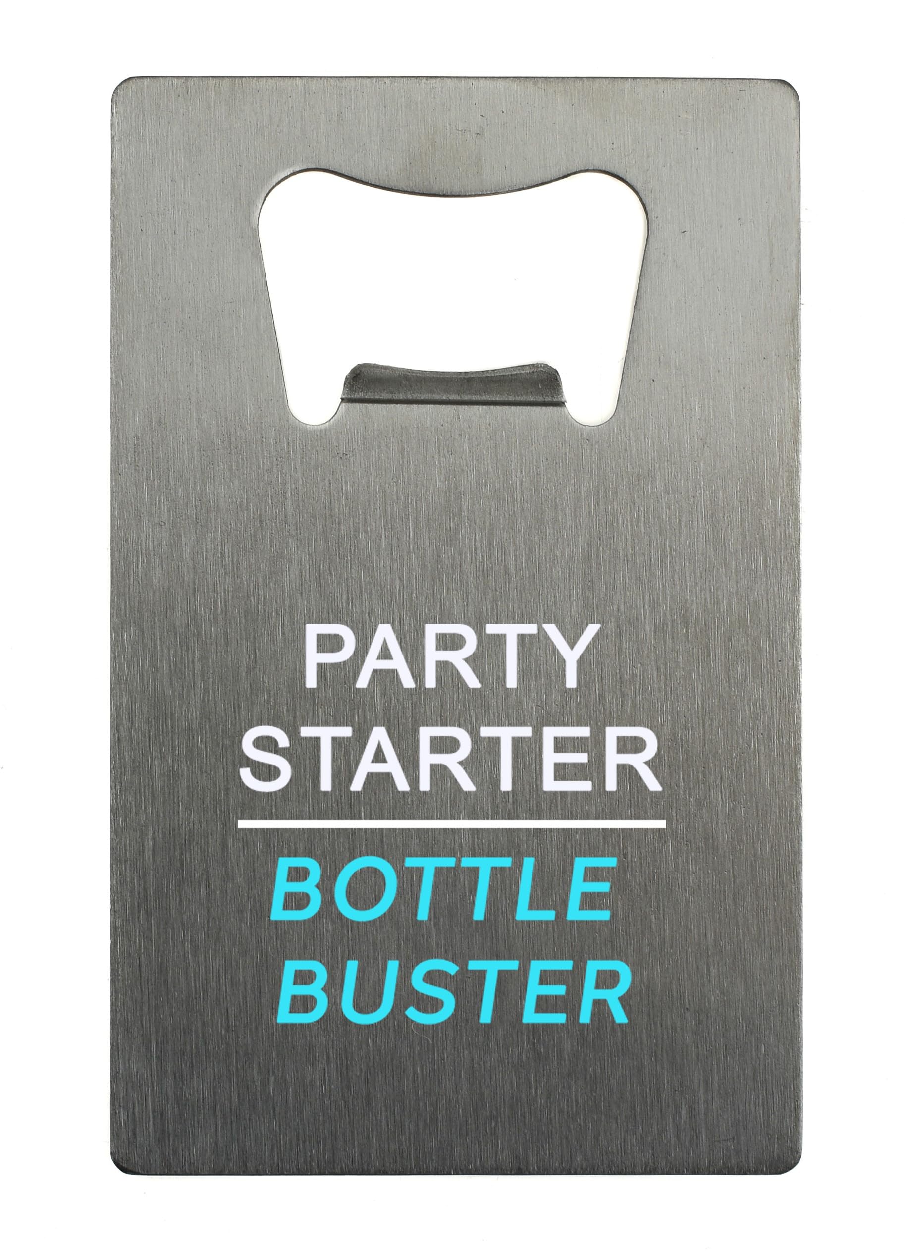 Party Starter Bottle Buster - Stainless Steel Wallet Bottle Opener, Card Size Beer Bottle Opener, Full Colour Bar and Kitchen Accessories