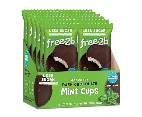 Free2b - Tazas de chocolate oscuro y menta, seguras para la escuela y aptas para alérgicos, sin gluten, sin lácteos, sin nueces y sin soja,