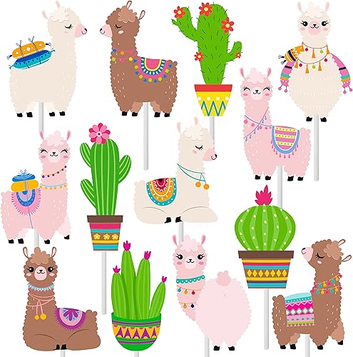 Decoración para cupcakes de cactus, llama, alpaca, cactus, pasteles, decoraciones para fiesta mexicana, fiesta de cumpleaños, suministros de fiesta