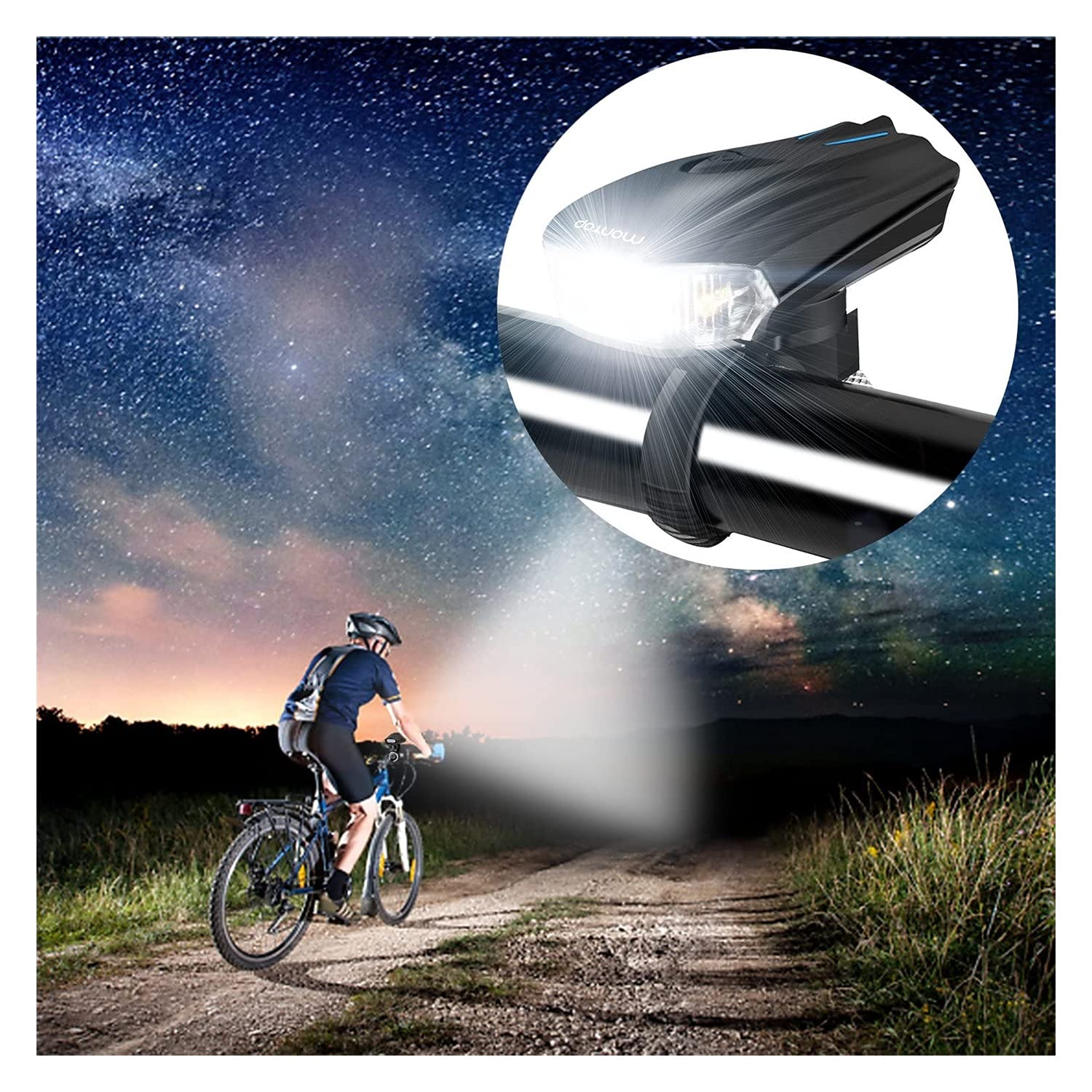 Conjunto de LED de luz de Bicicleta, Luces de Bicicleta LED USB Recargable, Faro Frontal Impermeable y Juego de Luces traseras, lámpara de Bicicleta súper Brillante 1200mAh batería Ion Ion □