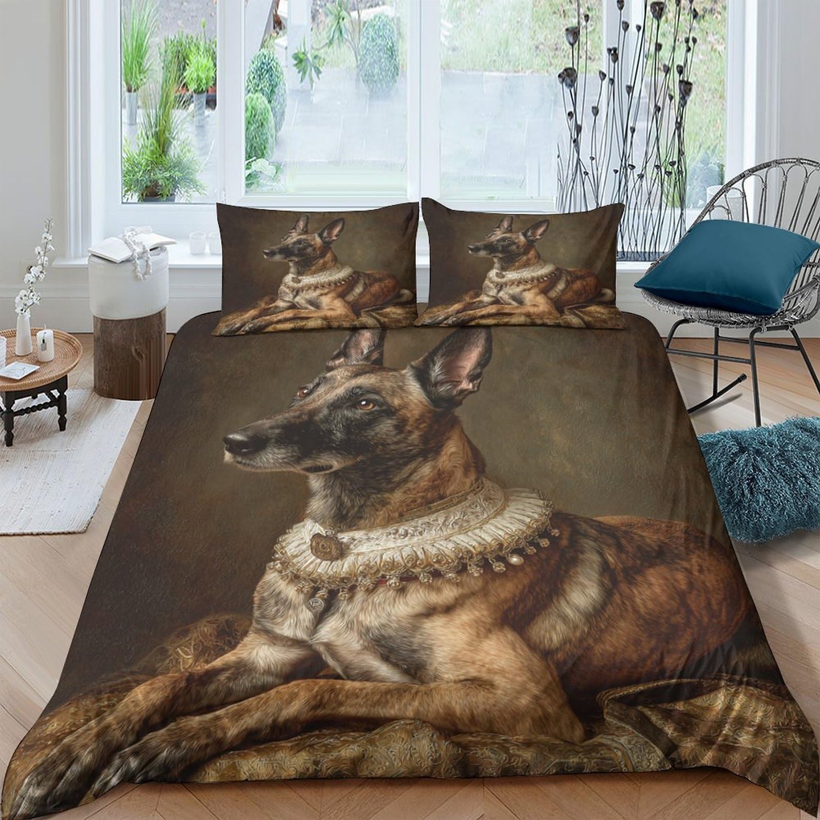 Ctjqhvkz Style-6 3D Printed Renaissance Dog Fitted Sheet Microfiber Brown Art Portrait Bed Cover For Bedroom Guest Room Decor Single（135X200cm）
