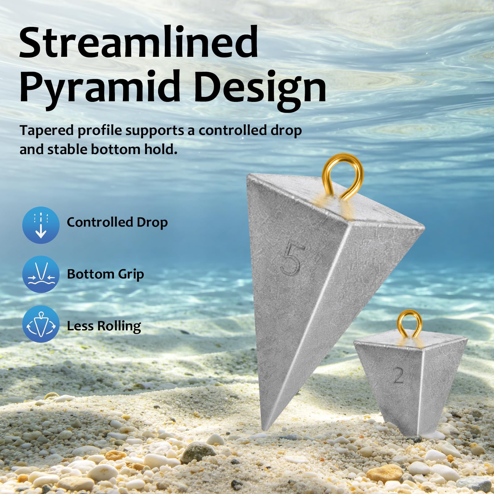 THKFISH WIthink - Confezione da 5 stampi a piramide, manico resistente al calore, filo di ottone per attività all'aperto di pesca in mare (modello piramidale)