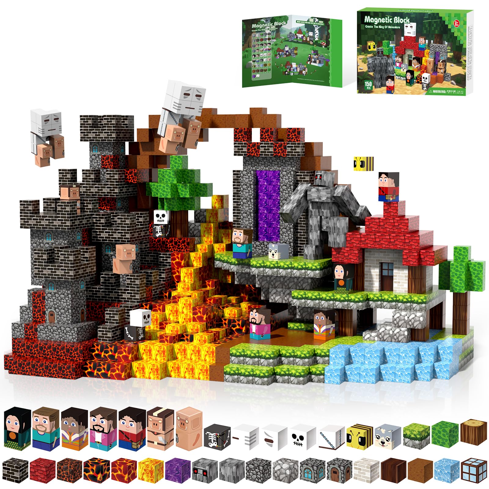 Magnetische Bausteine 150 PCS, Magnetbausteine für 3+ Jahre, Magnet Spielzeug Sets für Kinder Jungen Mädchen, Abenteuer Thema für Geburtstag