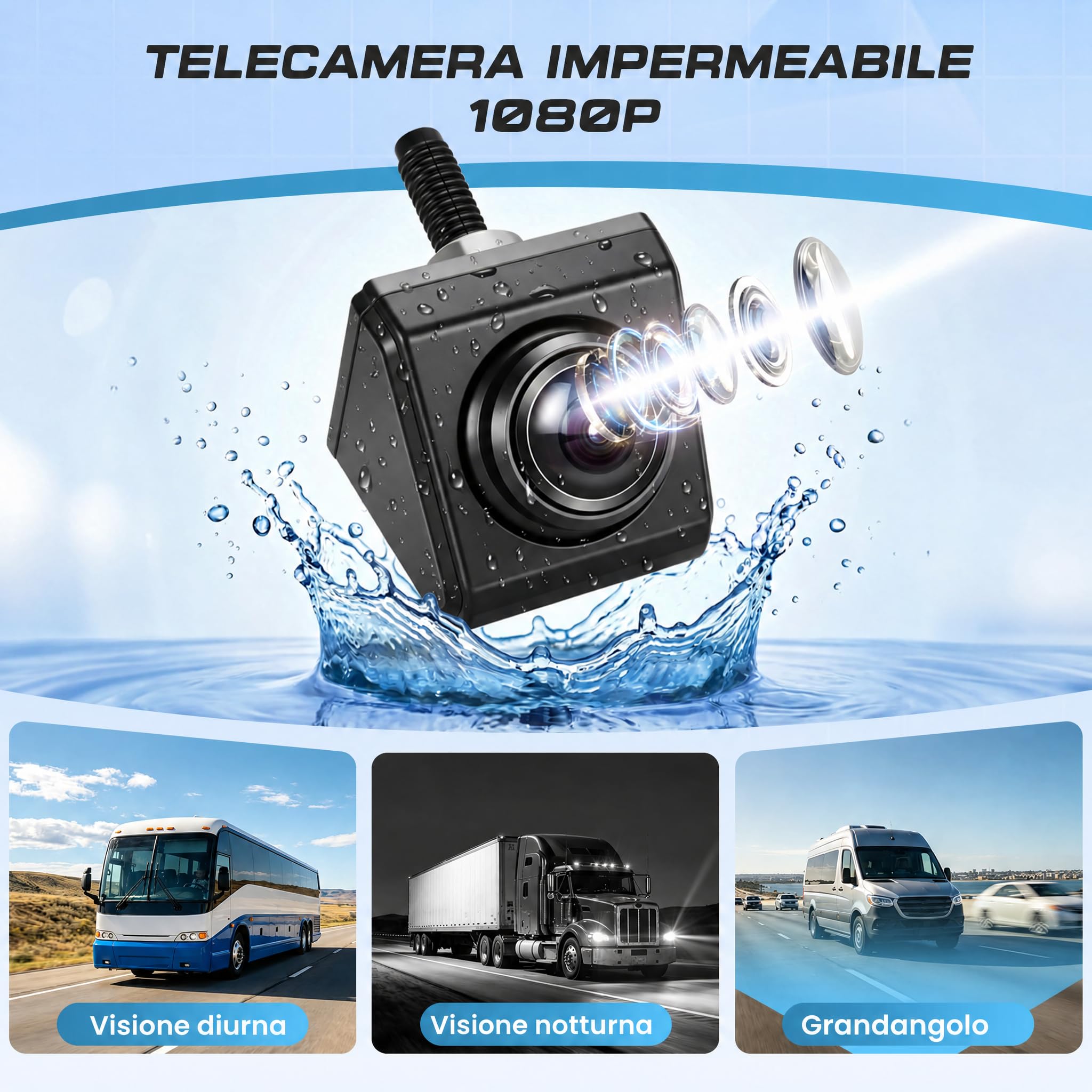 Hikity kit Telecamera Compatto con Monitor 4,3'' Telecamera Girevole a 360° | 12-24V Telecamera Posteriore per Camion Furgone Cablata Stabile Visione Notturna 1080P Linee Di Parcheggio Impermeabile IP68