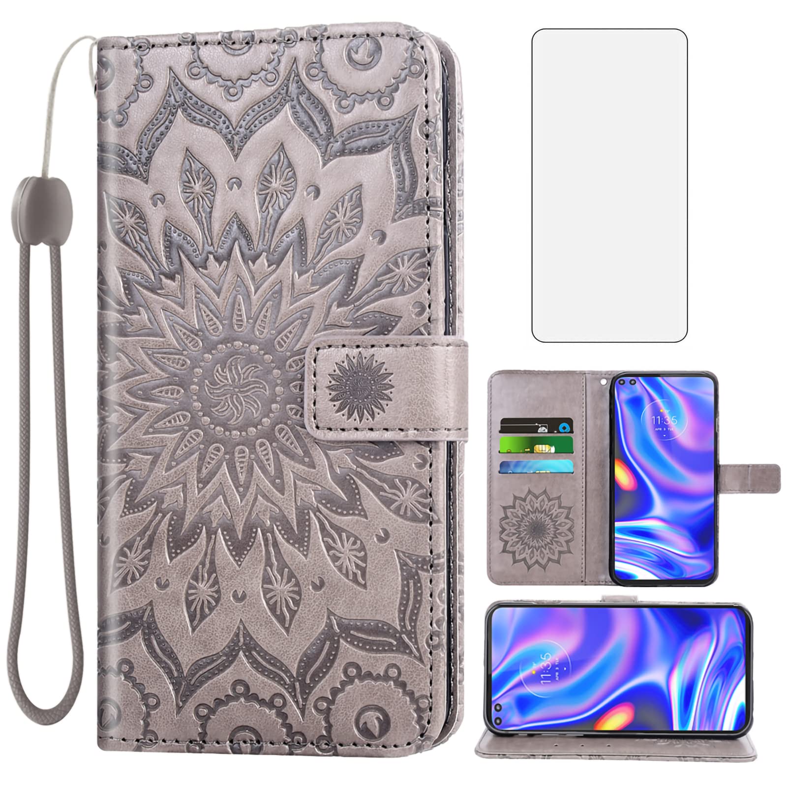 Asuwish Phone Case for Moto One 5G/One5G UW/Moto G 5G Plus Wallet Cases with Tempered Glass Screen Protector Leather Slim Flip Cover Card Holder Stand