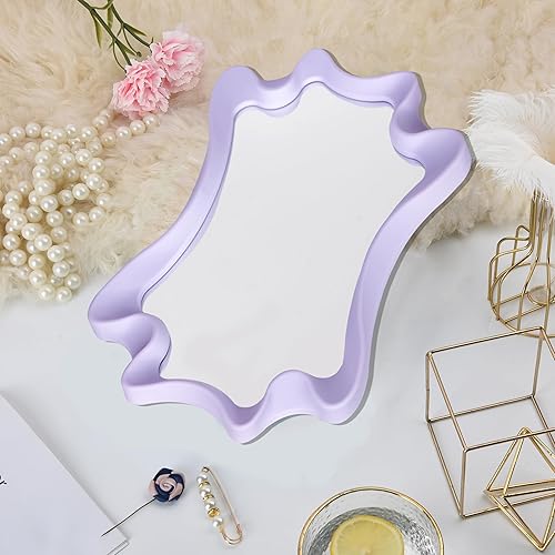 Miniatura 3 de Funerom Espejo de pared irregular de 15.8 x 11.8 pulgadas, espejo de pared pequeño, espejo ondulado color morado claro