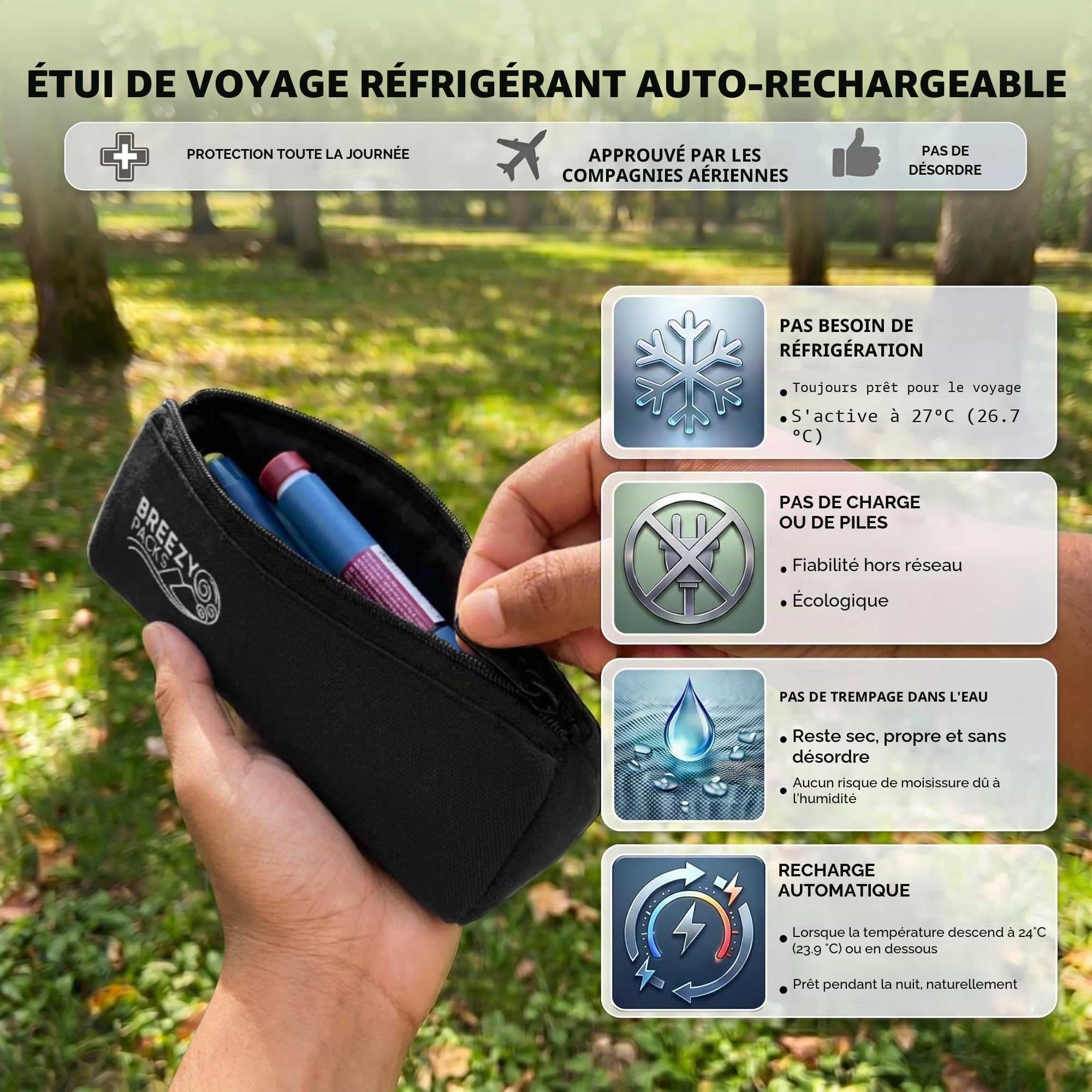 Étui de voyage isotherme à insuline et d’transport EpiPen | Approuvé TSA | Auto-recharge, pas d’électricité ou de réfrigération Gardez les médicaments