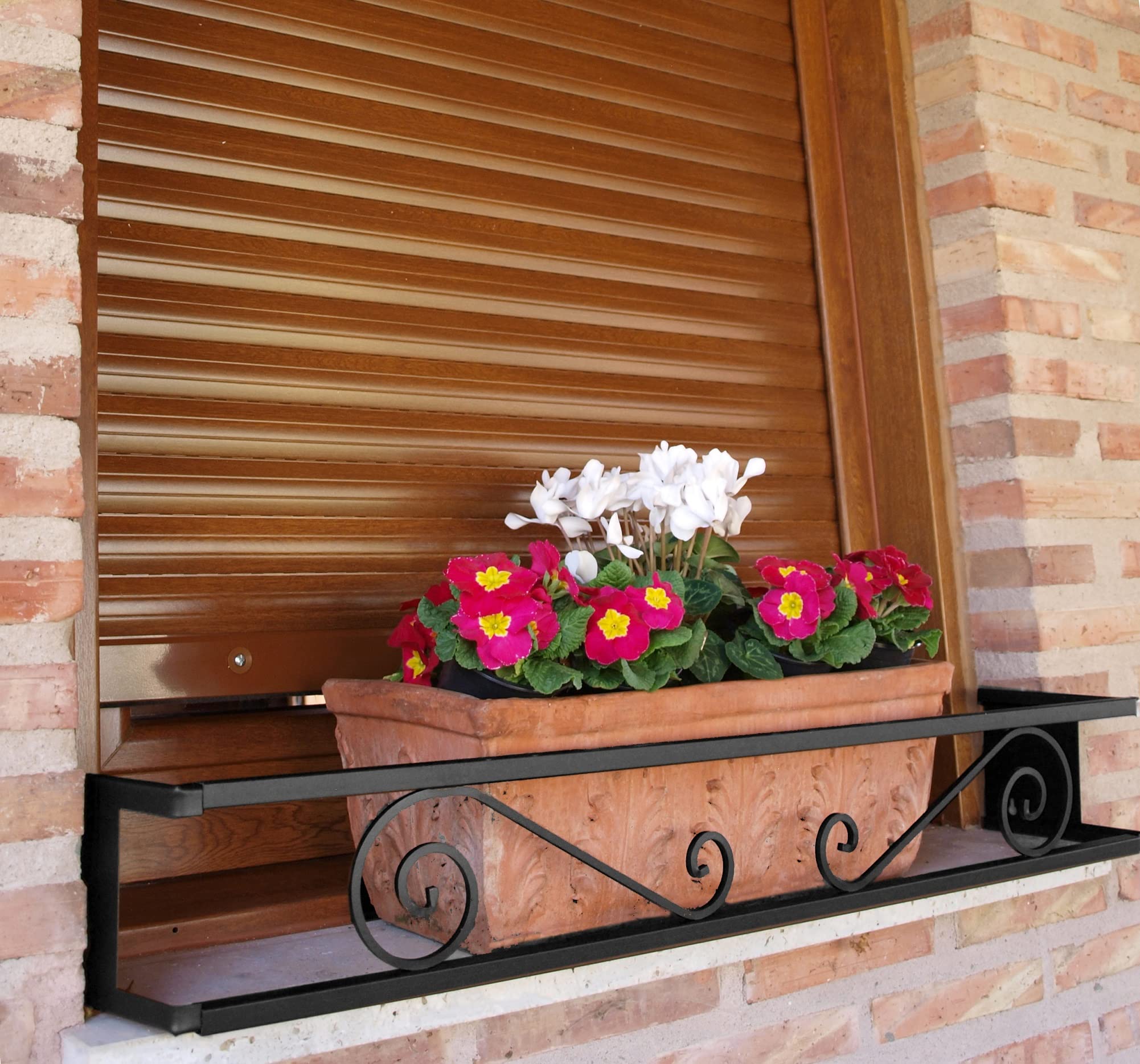 Balconcillo para Macetas, Balconcillo para Plantas, Portamacetas Ventana, Protector de macetas, Modelo Volutas Extensible 100-140 cm, Negro Forja