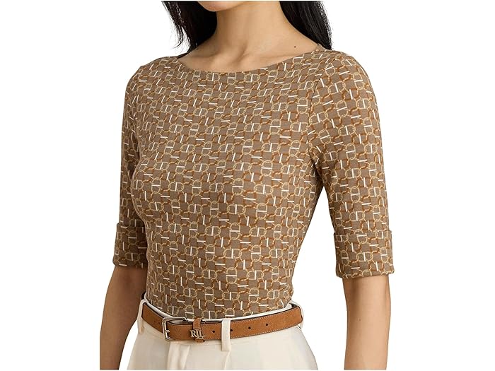 Geo-Print Stretch Cotton Boatneck Tee - Image 3