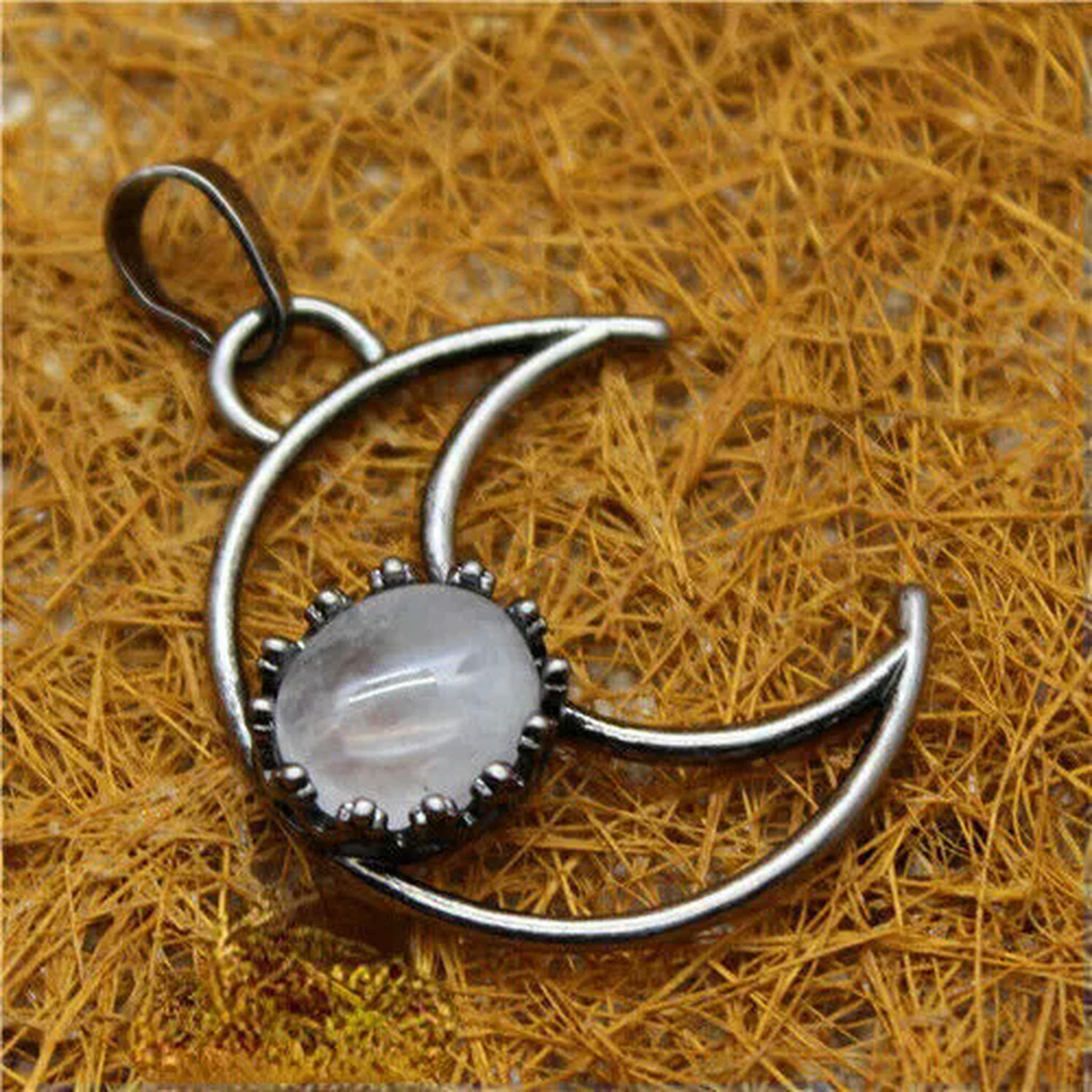 Lot de 20 pendentifs en Pierre Naturelle et Cristal de Quartz en Forme de Lune
