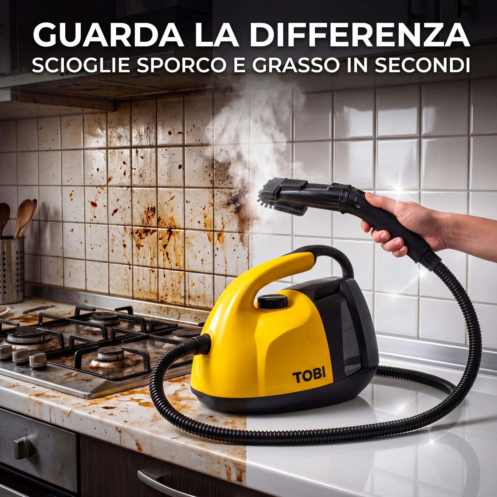 081 Store - Pulitore a Vapore 1800W 16 Accessori Multifunzione per Casa – Pulizia Profonda Senza Prodotti Chimici per Divani, Materassi, Vetri, Bagno e Cucina