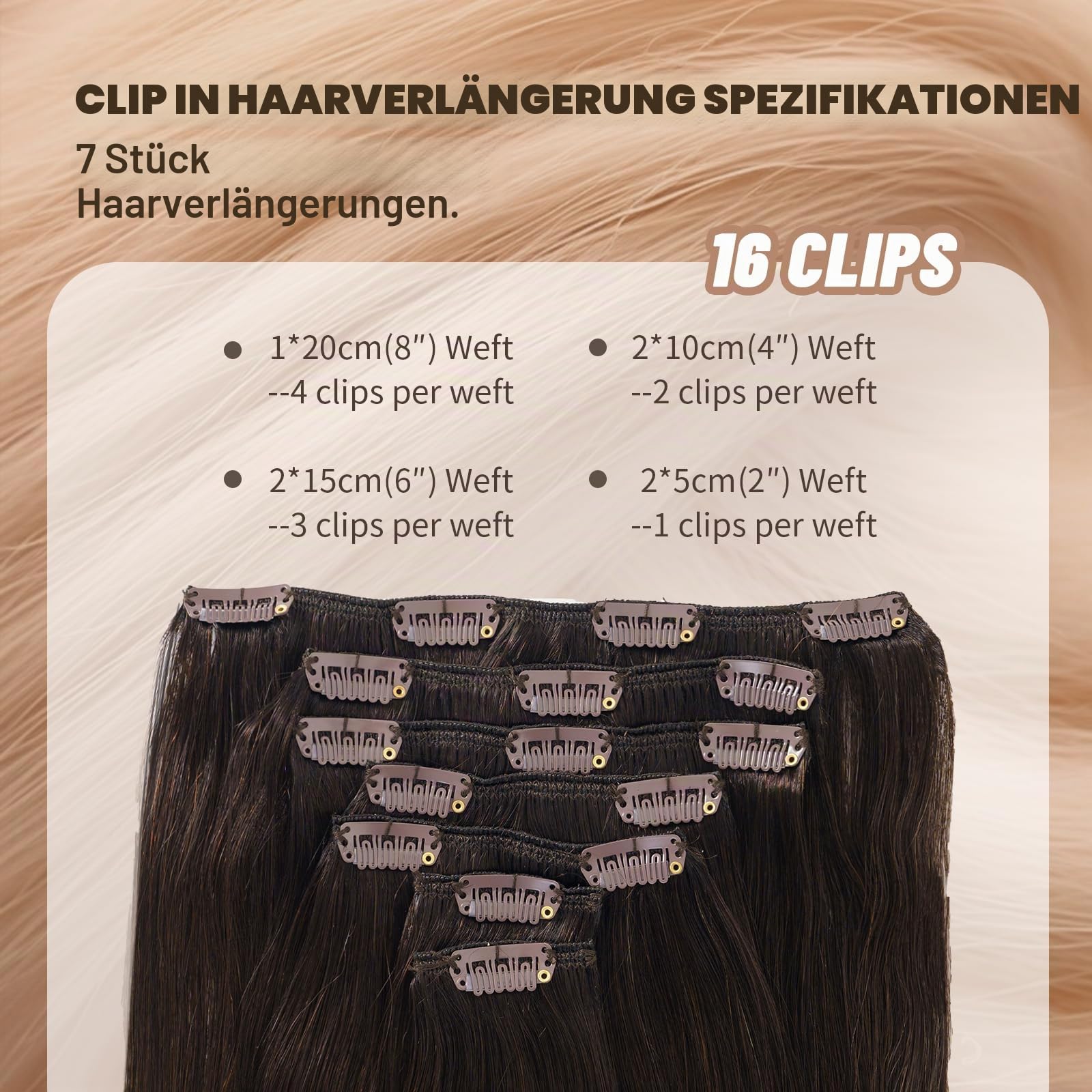 Clip in Extensions Echthaar 50 cm 120g Real Echtes Remy Extensions 7 Stücke Haarverlängerung Echthaar Clip Natürlich Glattes Haarteile Doppelt Genäht Haarextension (20in, 120g, #2)