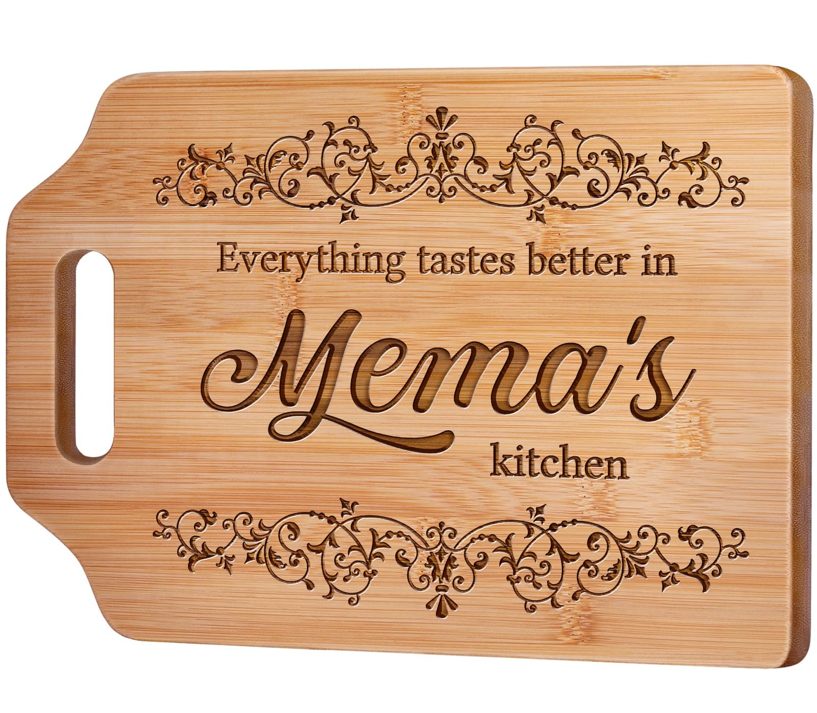 AceThrills Mema Gifts for Mema's Birthday Gifts - Engraved Bamboo Cutting Board 12.3"L × 8.7"W × 0.4"Th