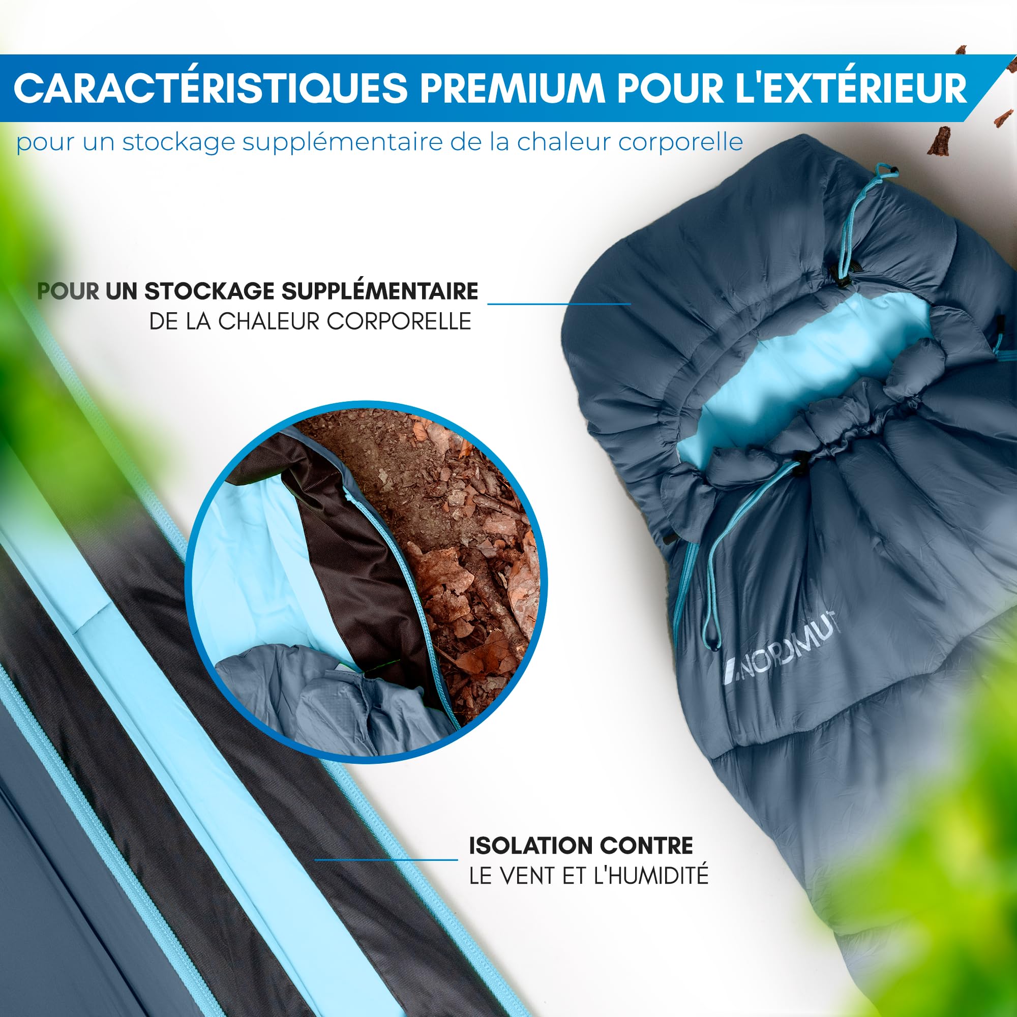 NORDMUT® Sac de Couchage pour Adultes – Petit Format et Ultra-léger (900/1500 g) – 3 Saisons (250 GSM) et Sac de Couchage d'été (100 GSM) - pour Le Camping et Les activités de Plein air