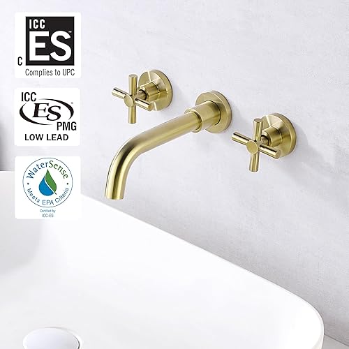 Miniatura 8 de sumerain Grifo de baño de montaje en pared de níquel, asas cruzadas y válvula empotrada incluida