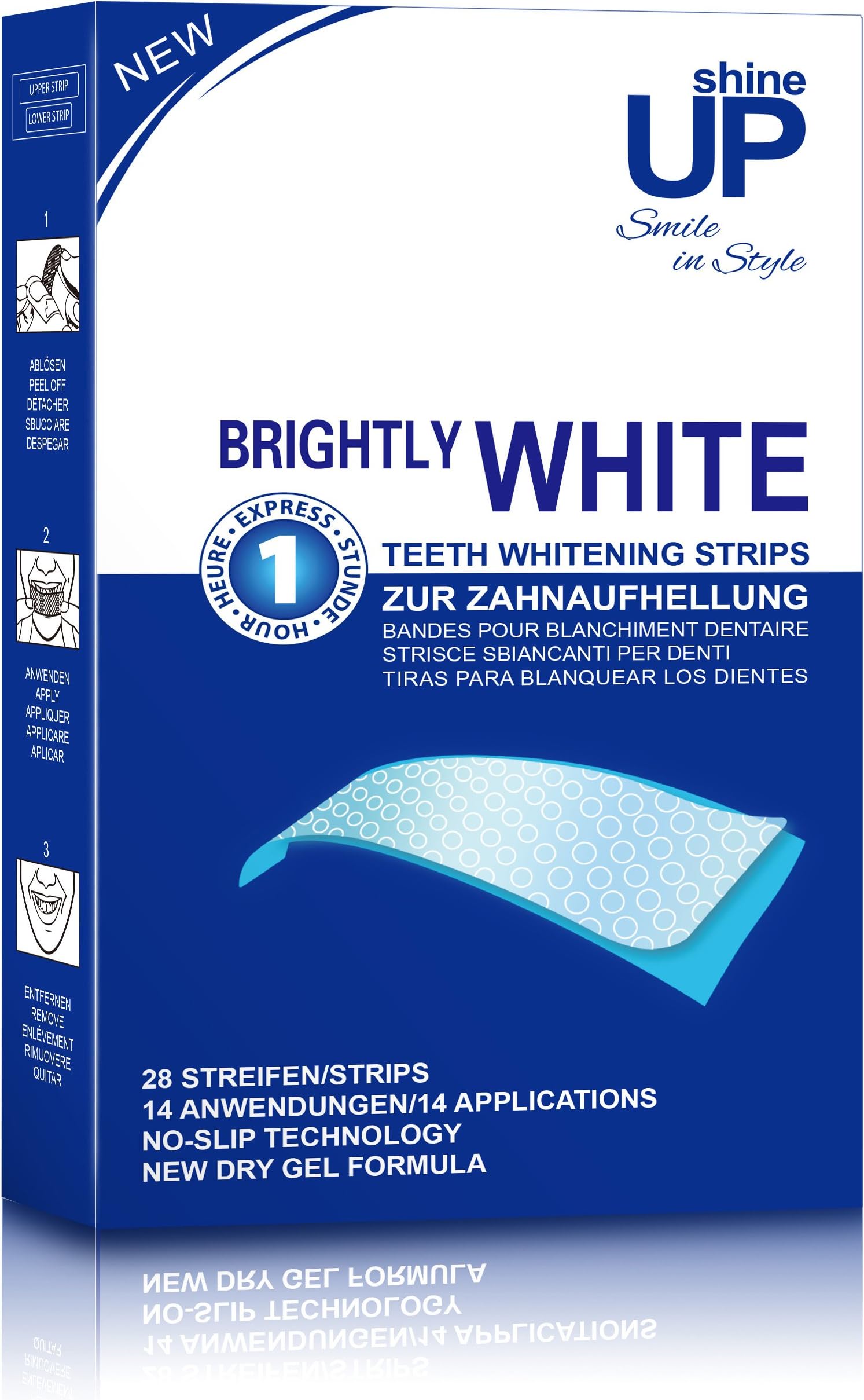 Teeth Whitening Strips - 28 Professional Bright White-Strips - NO Slip Technoogy - shineUP Peroxide Free Whitening Strips - EU & UK Approved - Safe Home Tooth Teeth Bleaching Kit