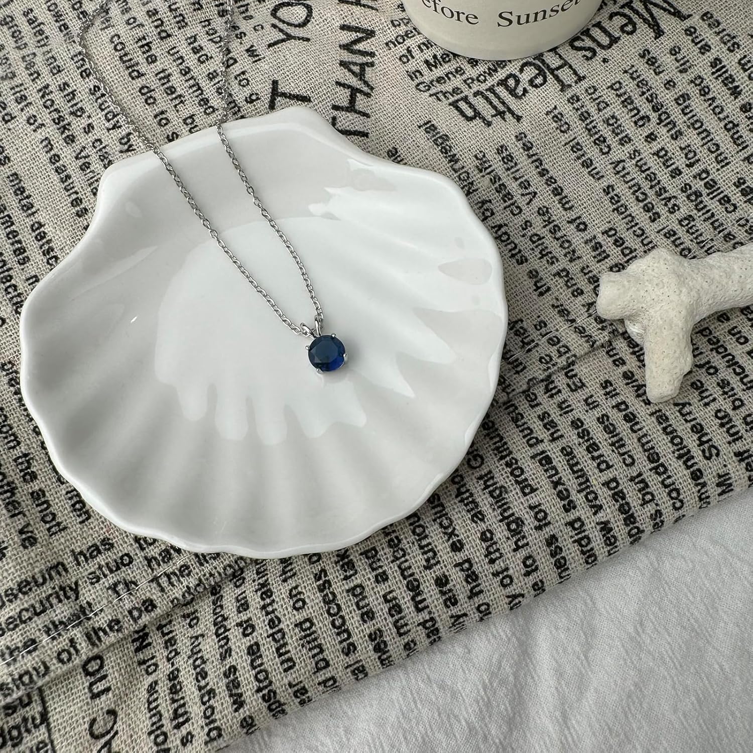 Sapphire Necklace Silver Necklaces Dainty Gemstone Necklace Sapphire Jewelry Round Birthstone Navy Blue Pendant Necklace for Women - Image 4