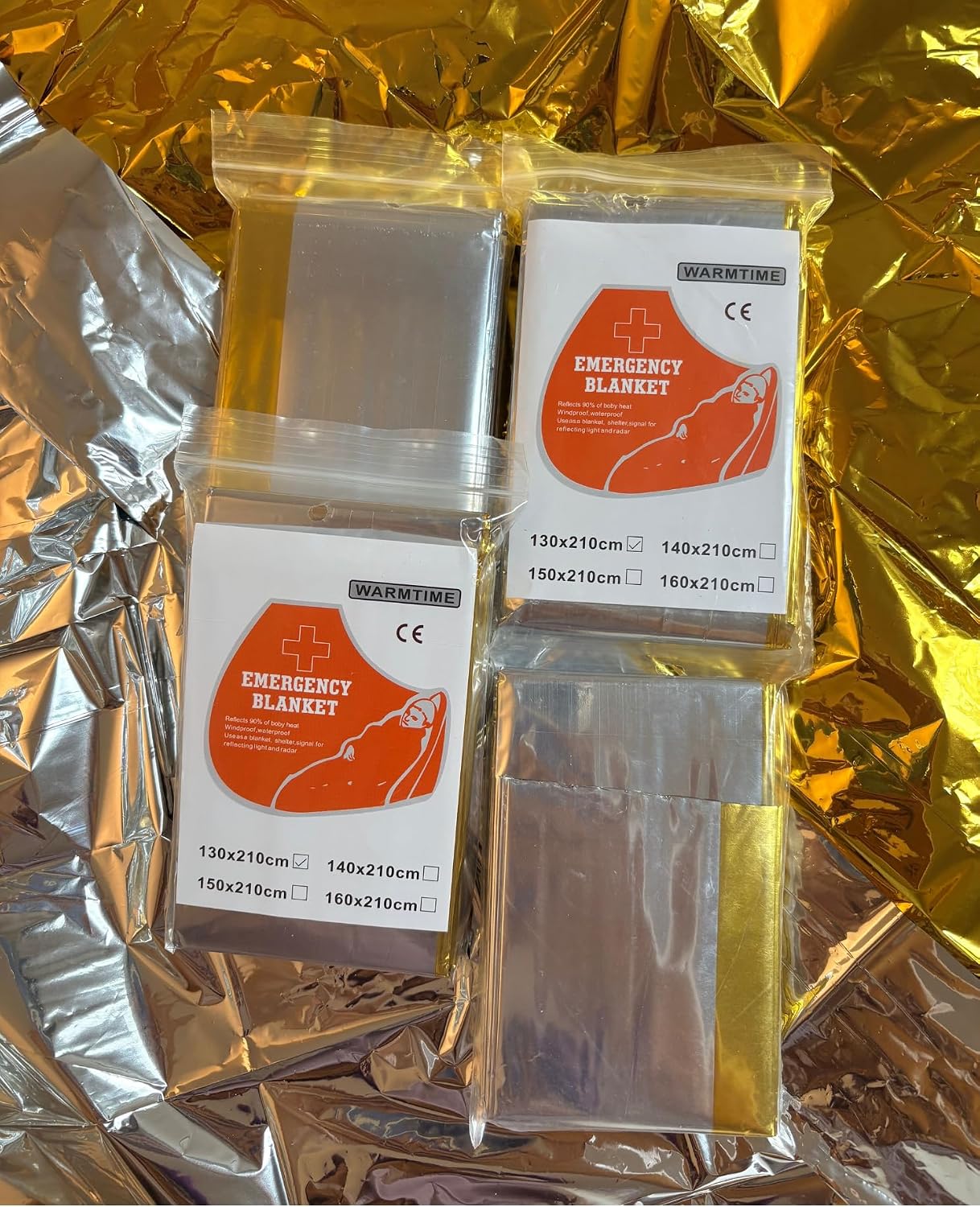 Emergency Thermal Blanket, Gold/Silver, 4 Pack | Windproof, Waterproof, Survival Space Blanket