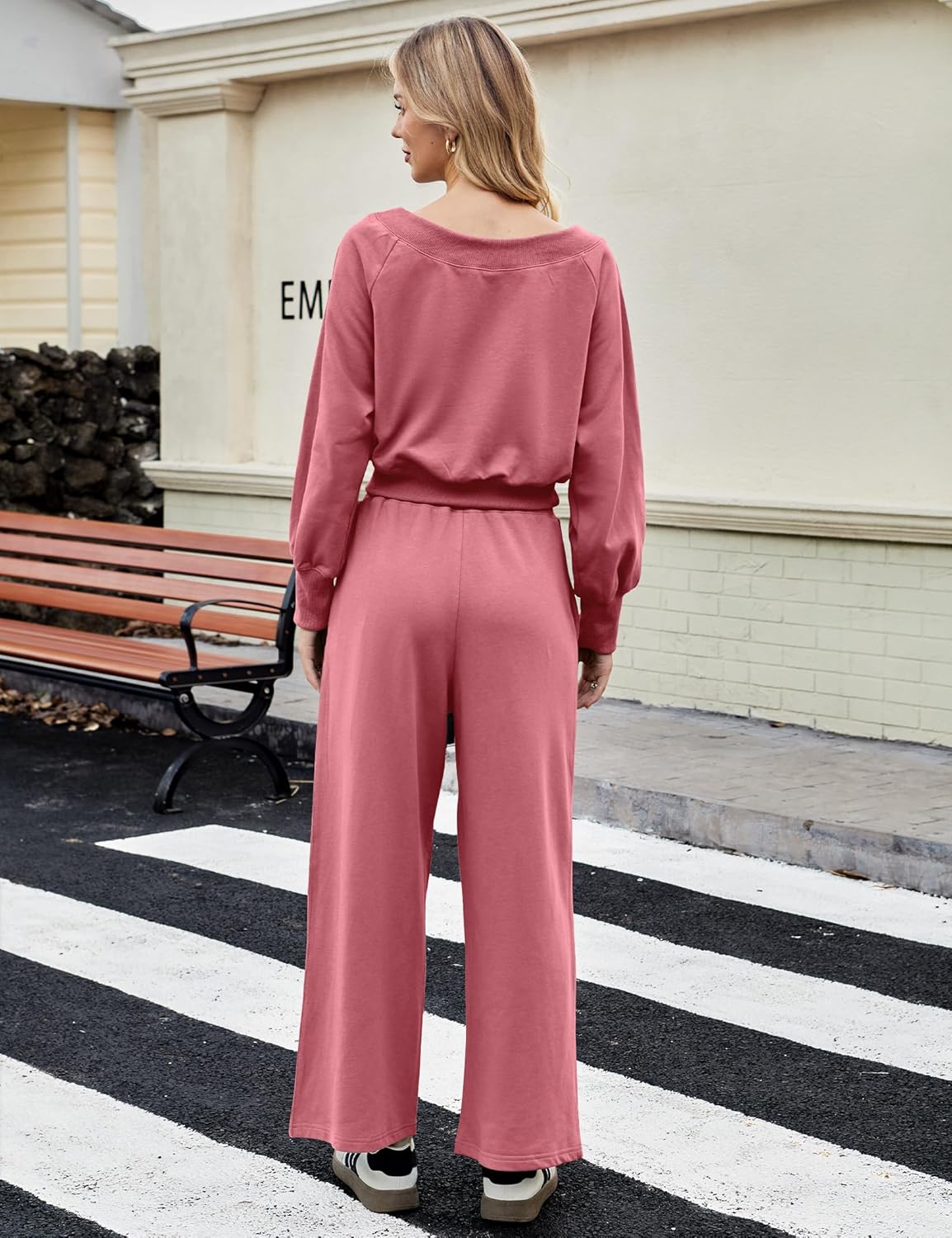 Women's 2 Piece Outfits Lounge Matching Set Off Shoulder Sweatshirt Long Sleeve Top Wide Leg Sweatpant Tracksuits Sets - Image 5