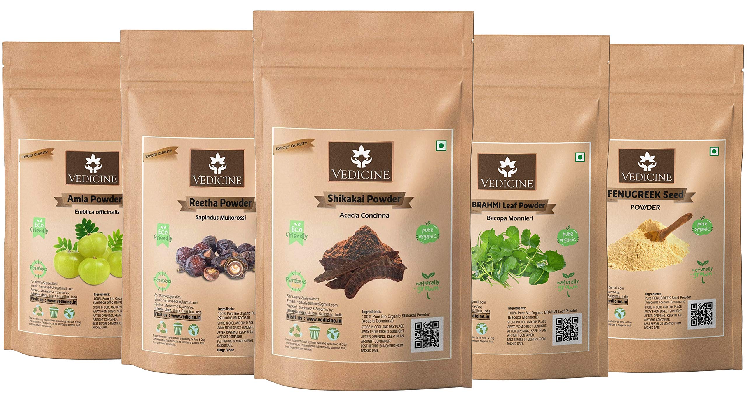 VEDICINE Pure And Natural Dried Amla Reetha Shikakai Brahmi Fenugreek Powder For Hair Pack And Hair Mask (50 Gram Each)-image-3