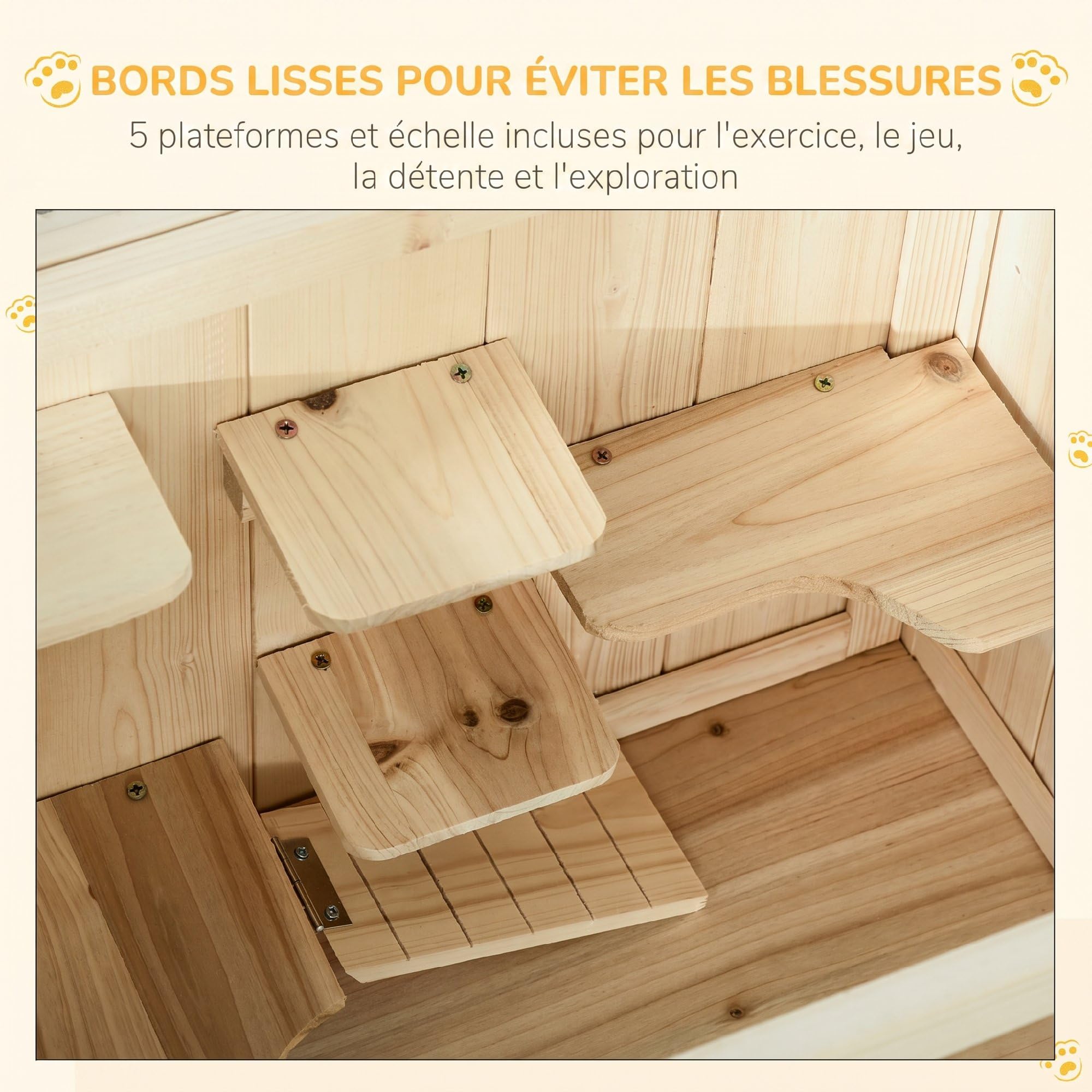 PawHut Cage Hamster en Bois 3 Niveaux, Habitat pour Rongeur 60x40x80cm