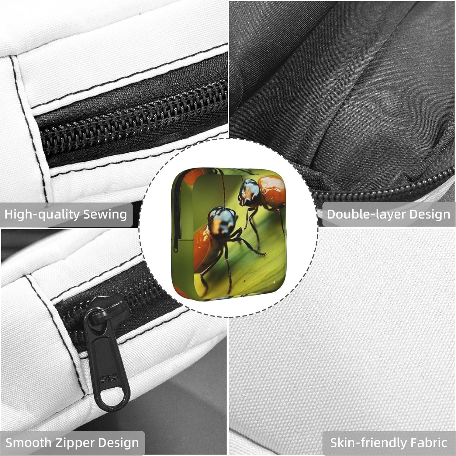 Women Period Bag Pouch For Girls Sanitary Napkin Storage Bag Portable Insects Love Period Pad Pouch Small Make Up Bags Tampon Holder For Purse Travel Daily Use image 4