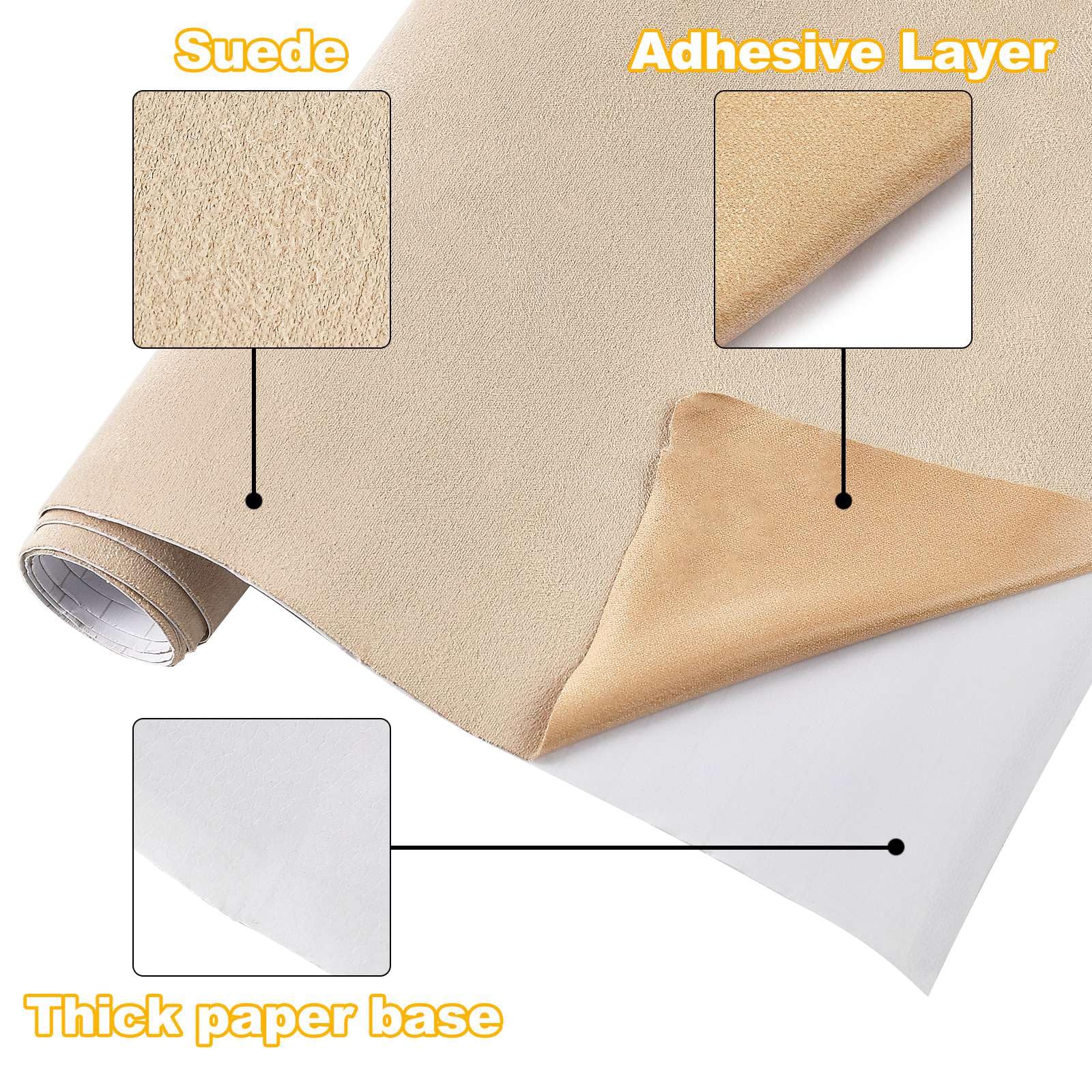 Blueshyhall Film pour voiture, tissu microfibre aspect daim film pour voiture, film tissu microfibre autocollant avec canaux d'air, film pour voiture intérieur tissu daim velours (beige, 75 x 152 cm)