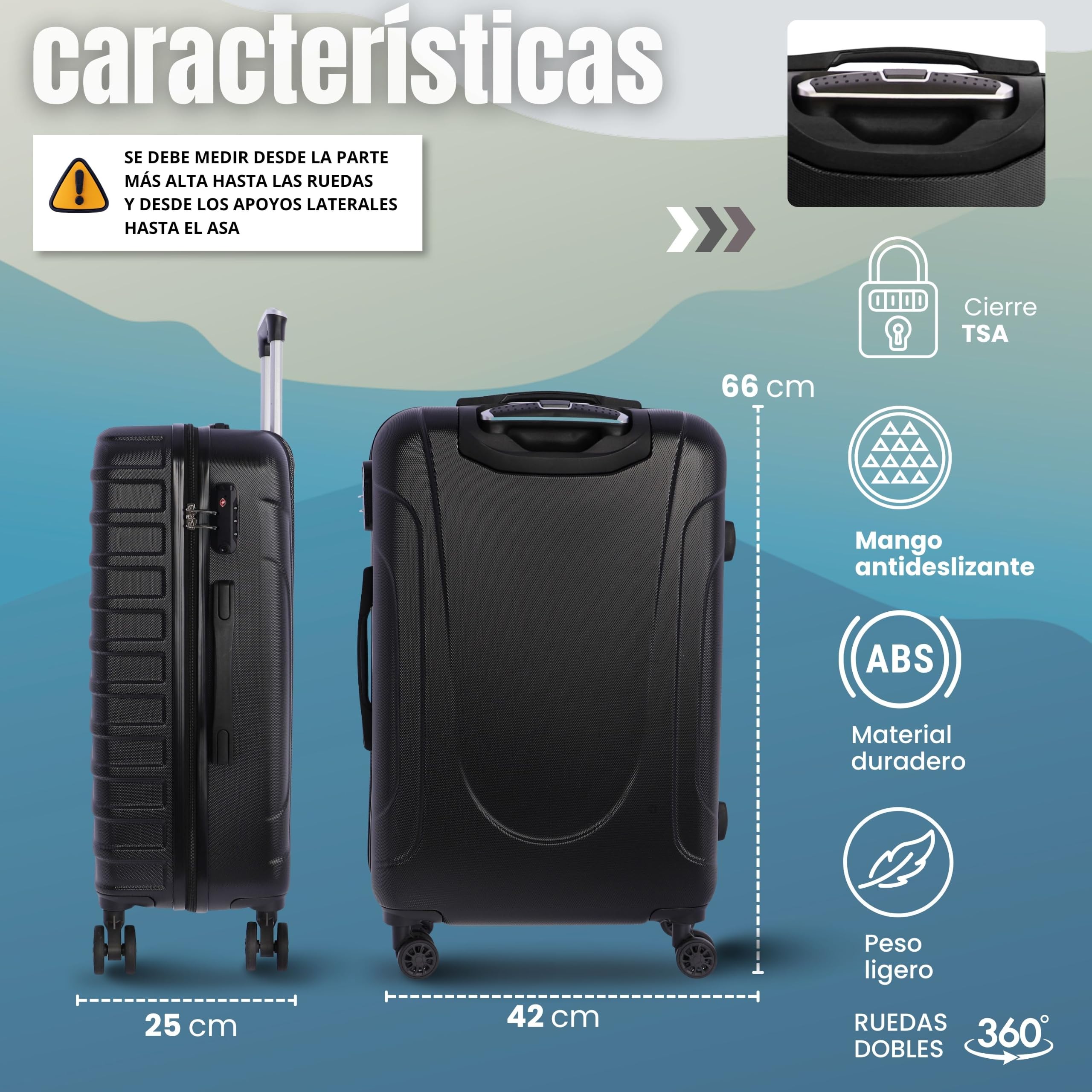 Coronel Tapioca Maleta Mediana 23 kg Maleta de Viaje Rígida con Cierre TSA | 4 Ruedas Dobles 360º, Candado Numérico y Asa Telescópica | Equipaje Resistente al Agua para Viajes en Avión