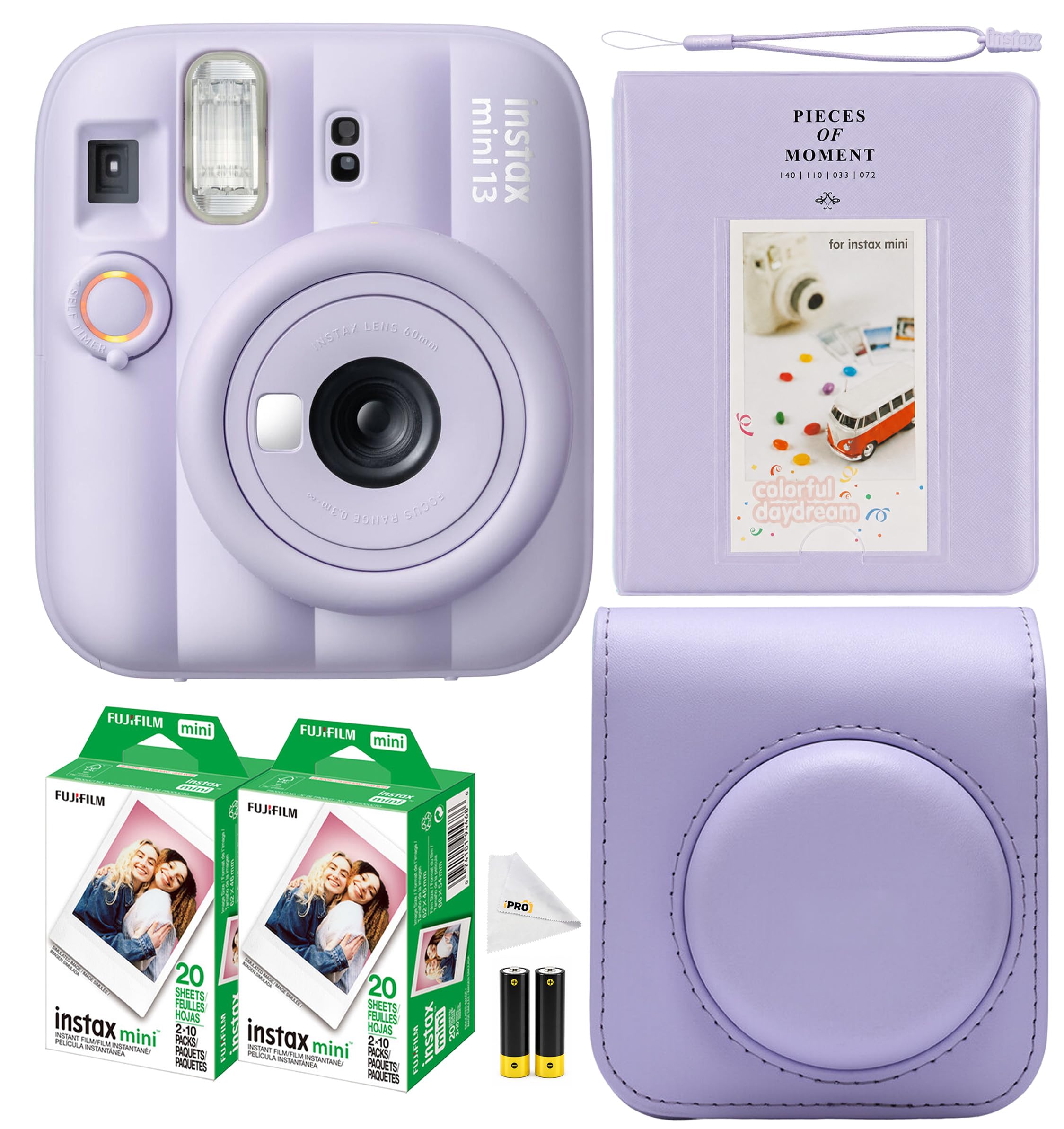 FUJIFILM INSTAX MINI 13 Instant Camera (Dreamy Purple) 40-Sheet Case Bundle | For Parties, Events & Instant Photos | Includes Photo Album, Cleaning Cloth Dreamy Purple 40 Sheets