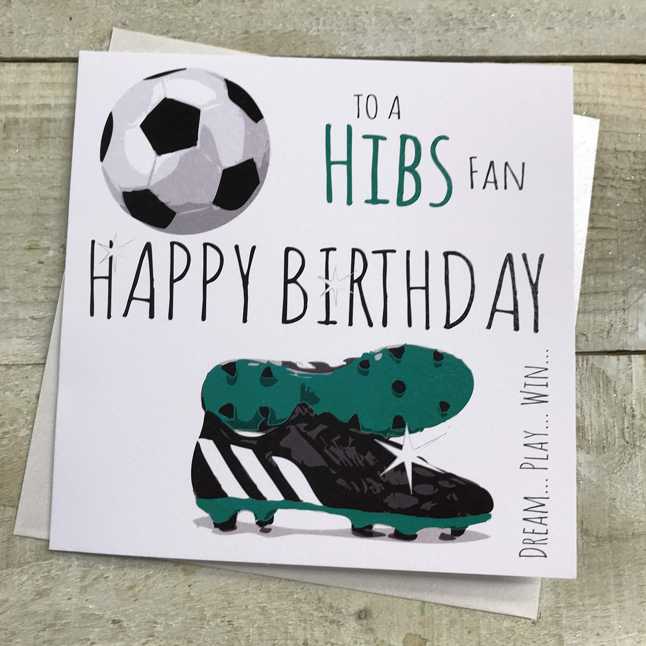 WHITE COTTON CARDS Hibernian Hibs FC Football Club Fan Birthday Card - BOOTS & BALL DESIGN (FFP97)