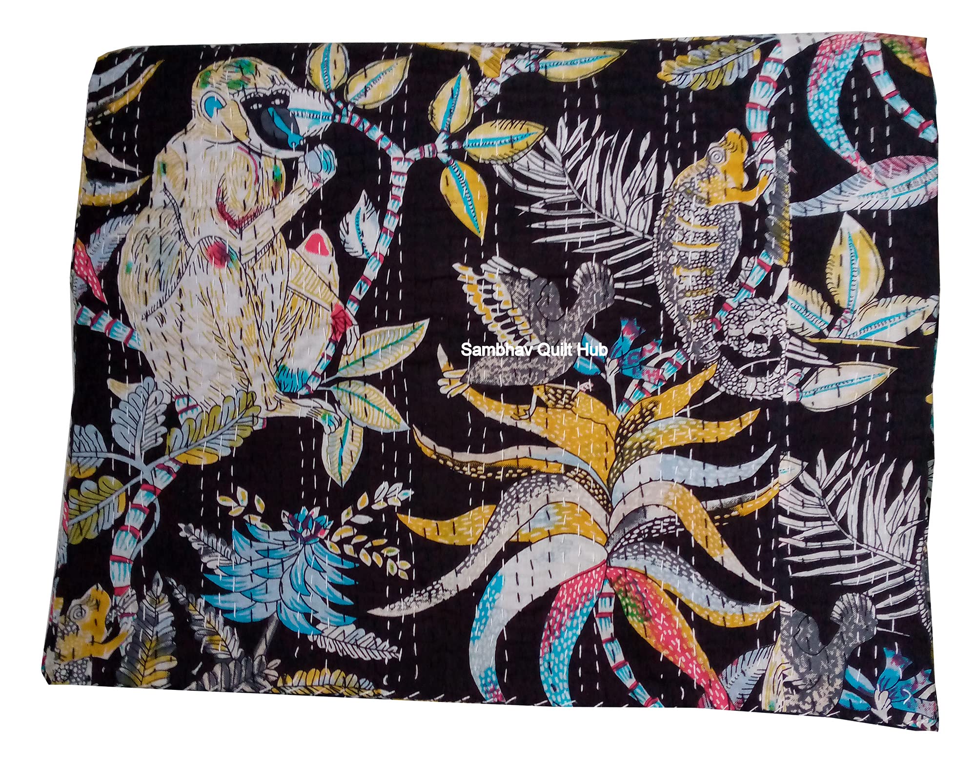 Kantha - Copriletto Kantha Coperta Matrimoniale con stampa indiana, multicolore, per letto kantha, King Kantha, dimensioni: 90 x 108 cm