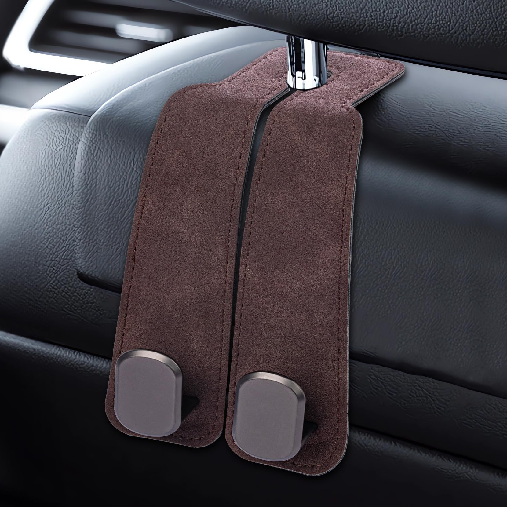 RFSS Car Seat Hooks, Purse Hook for Car, Leather Car Bag Hooks, Car Headrest Hooks for Purses and Bags. (Brown-1 Pack), QPZ-01
