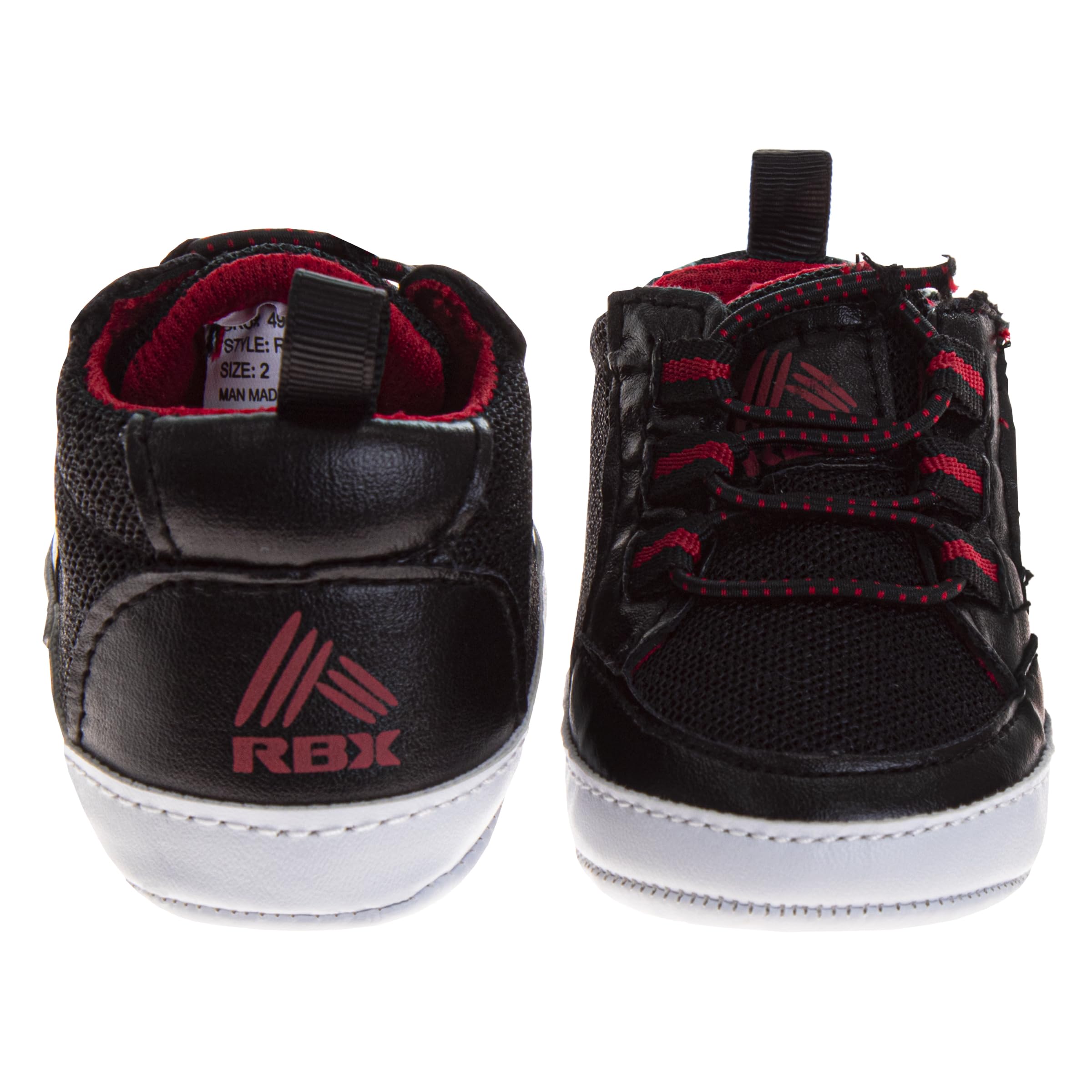 Josmo Boys Baby Sneakers Newborn Crib Booties, Black Red, 2 Infant