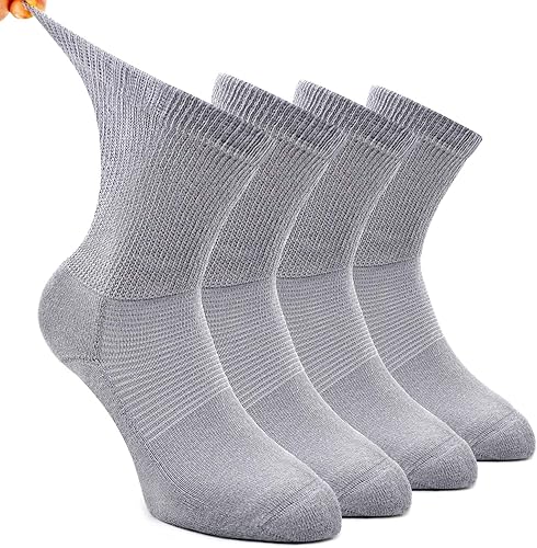 Busy Socks Paquete de 4 calcetines para diabéticos no vinculantes para hombres y mujeres, calcetines gruesos de algodón con parte superior suelta