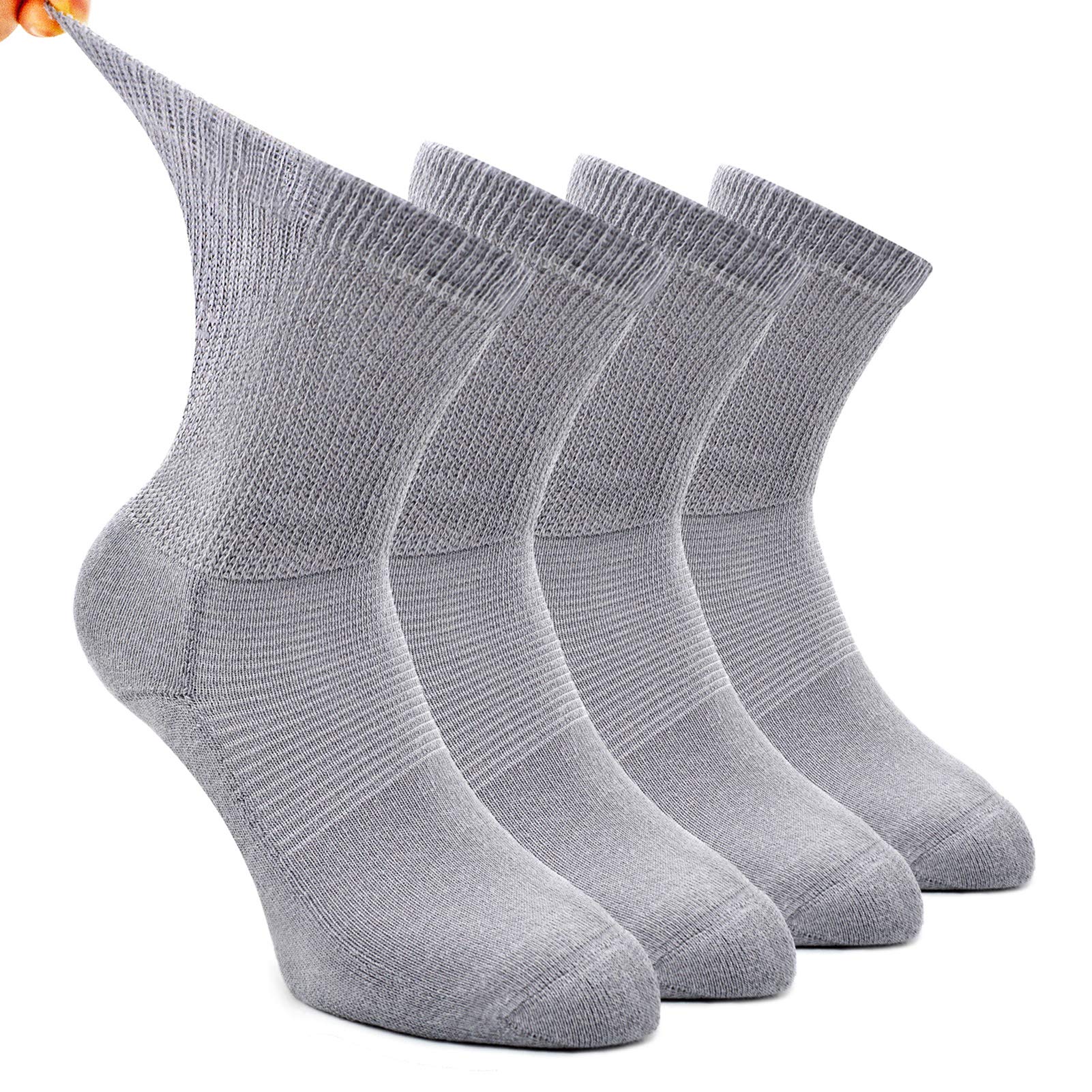 Busy Socks 4 Pack Non-binding Diabetic Socks for Men Women, Loose Top Crew Cotton Thick Cushion Socks