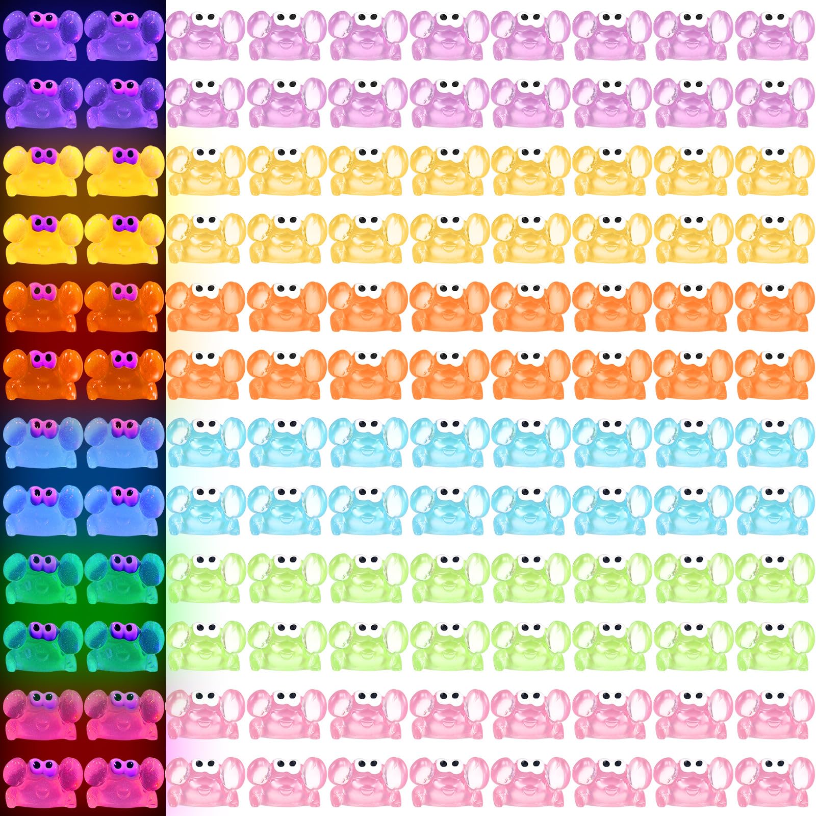 Wonderjune 120 Pcs Luminous Mini Resin Crab Miniature Tiny Resin Crab Glow in The Dark Statue Tiny Little Sea Animal Figure for Micro Landscape Garden