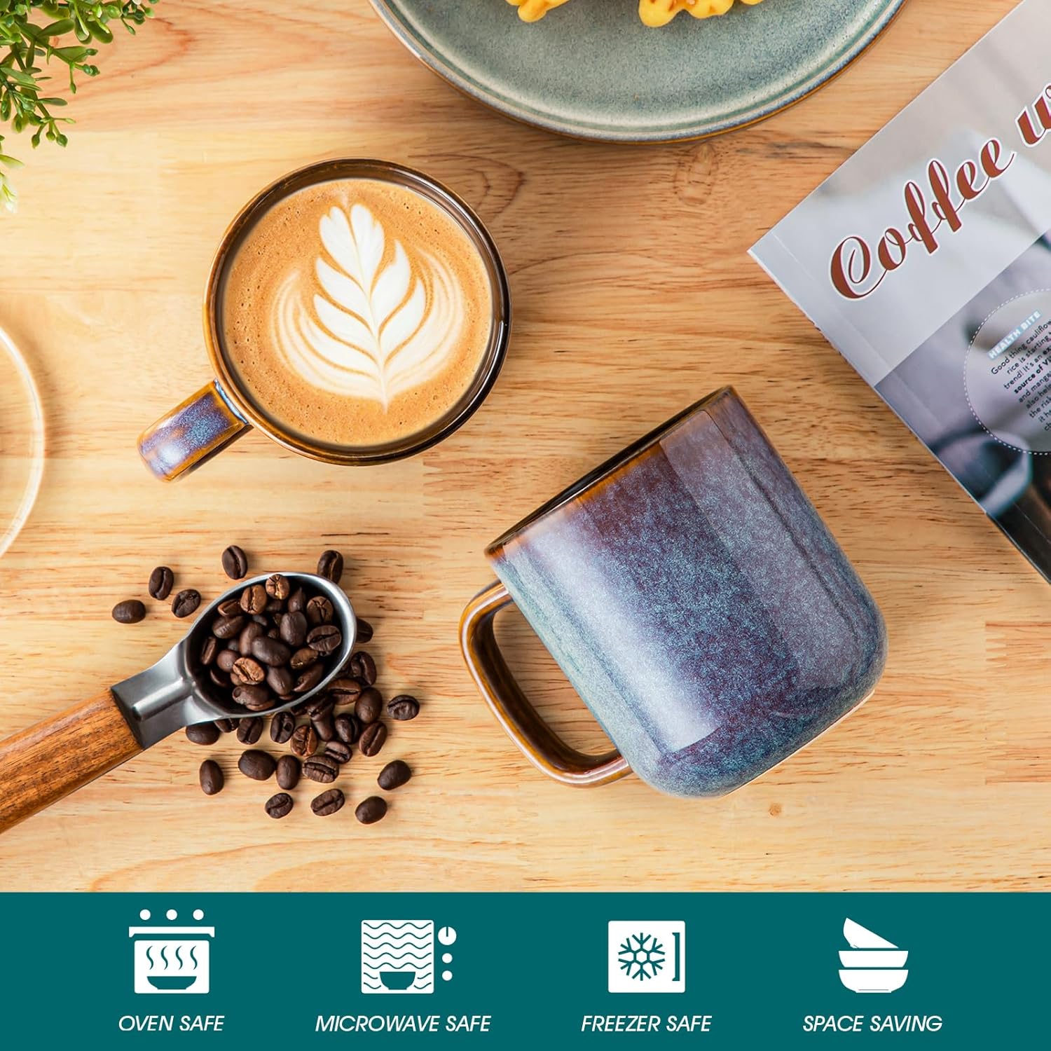 vancasso 16 oz Coffee Mugs Set of 6, Large Ceramic Mug with Handle, Unique Glaze Coffee Cups for Latte, Cappuccino & Hot Cocoa, Dishwasher & Microwave Safe, Blue, Series ONION - Image 4