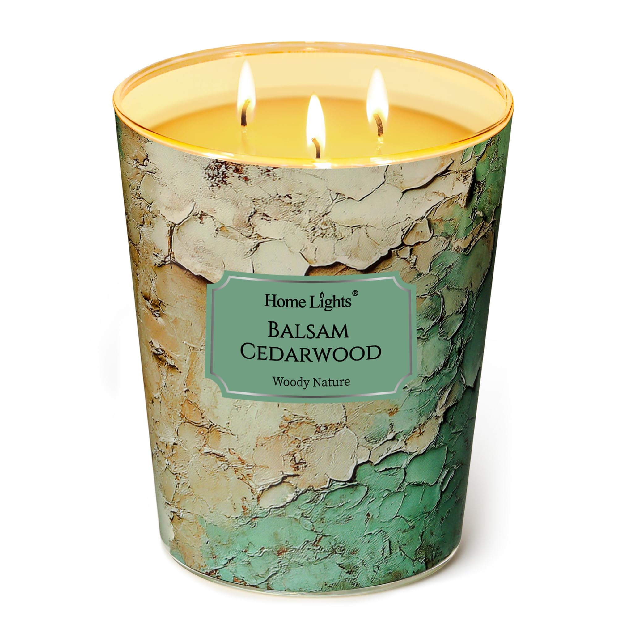 Home Lights Balsam Cedarwood Scented Candles, 34oz Soy Candles Industrial Chic 3-Wick Large Candle Jars, Ideal Candle Gifts for Events, Home Decor Stress, Relief &amp; Relaxation