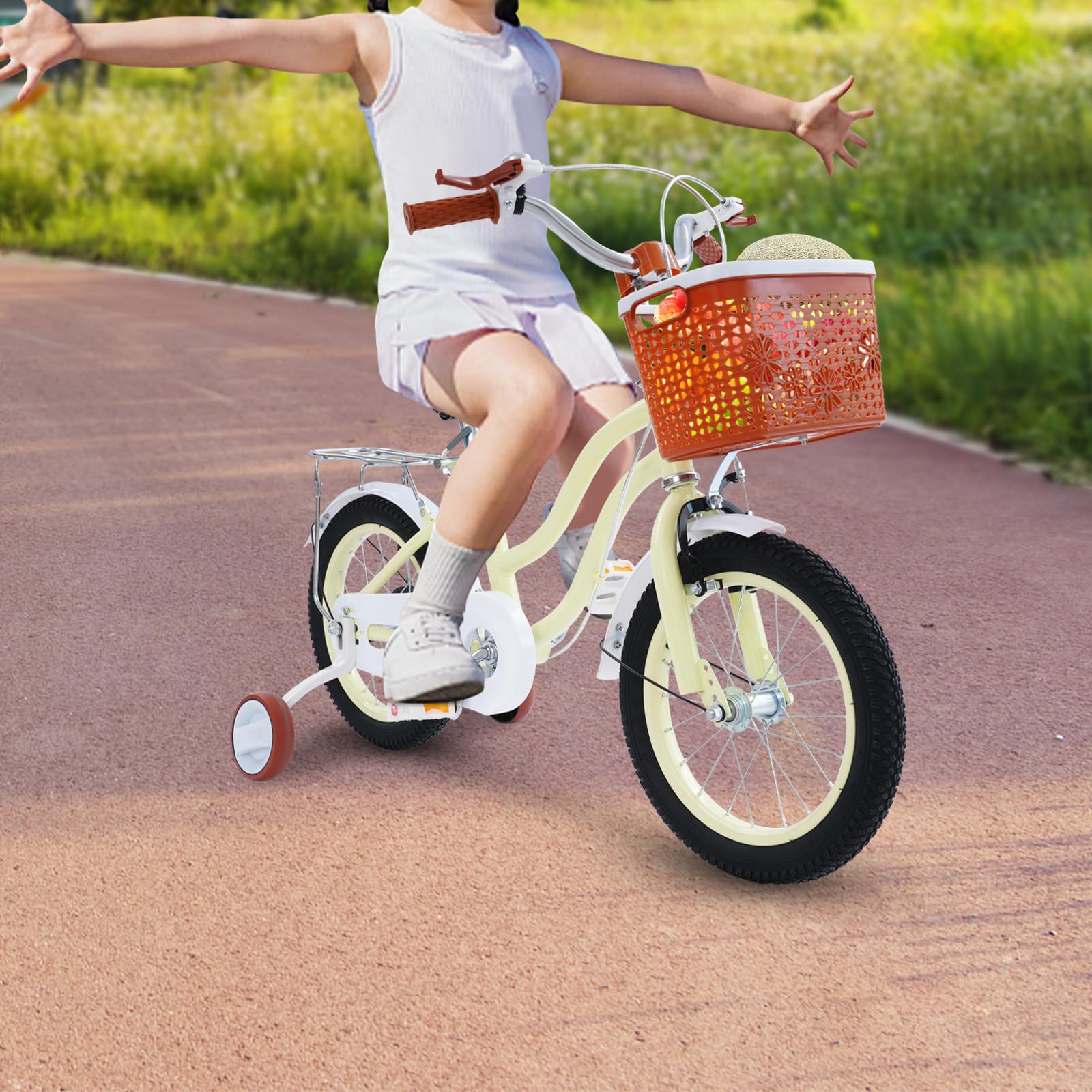 Vélo pour enfant 14 pouces | Vélo pour enfant avec roues stabilisatrices et panier avant | Hauteur réglable | Vélo pour enfant à partir de 3 ans garçons et filles