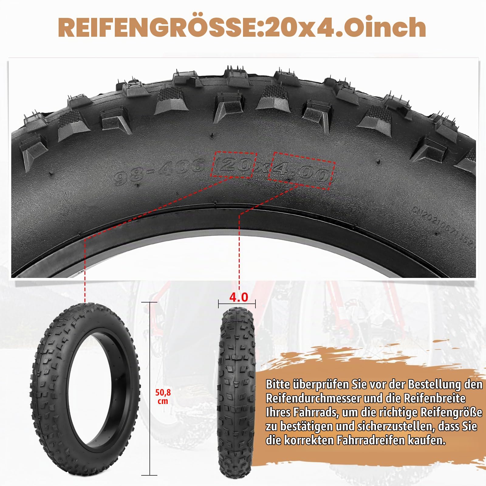 2er-Pack 20x4.0 Zoll Heavy Duty E-Bike Reifen Fat-Bike Reifen 98-406 20PSI Fahrradmantel