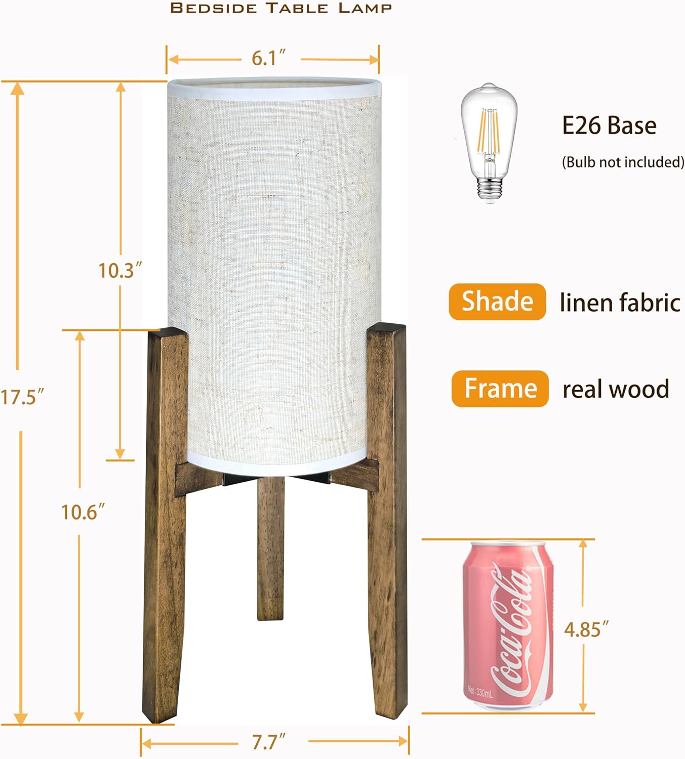 Bedside Table Lamp for Bedroom, Nightstand Wood Desk Lamp, Modern Accent Light 17.5" H with Cream Linen Shade for Living Room, E26