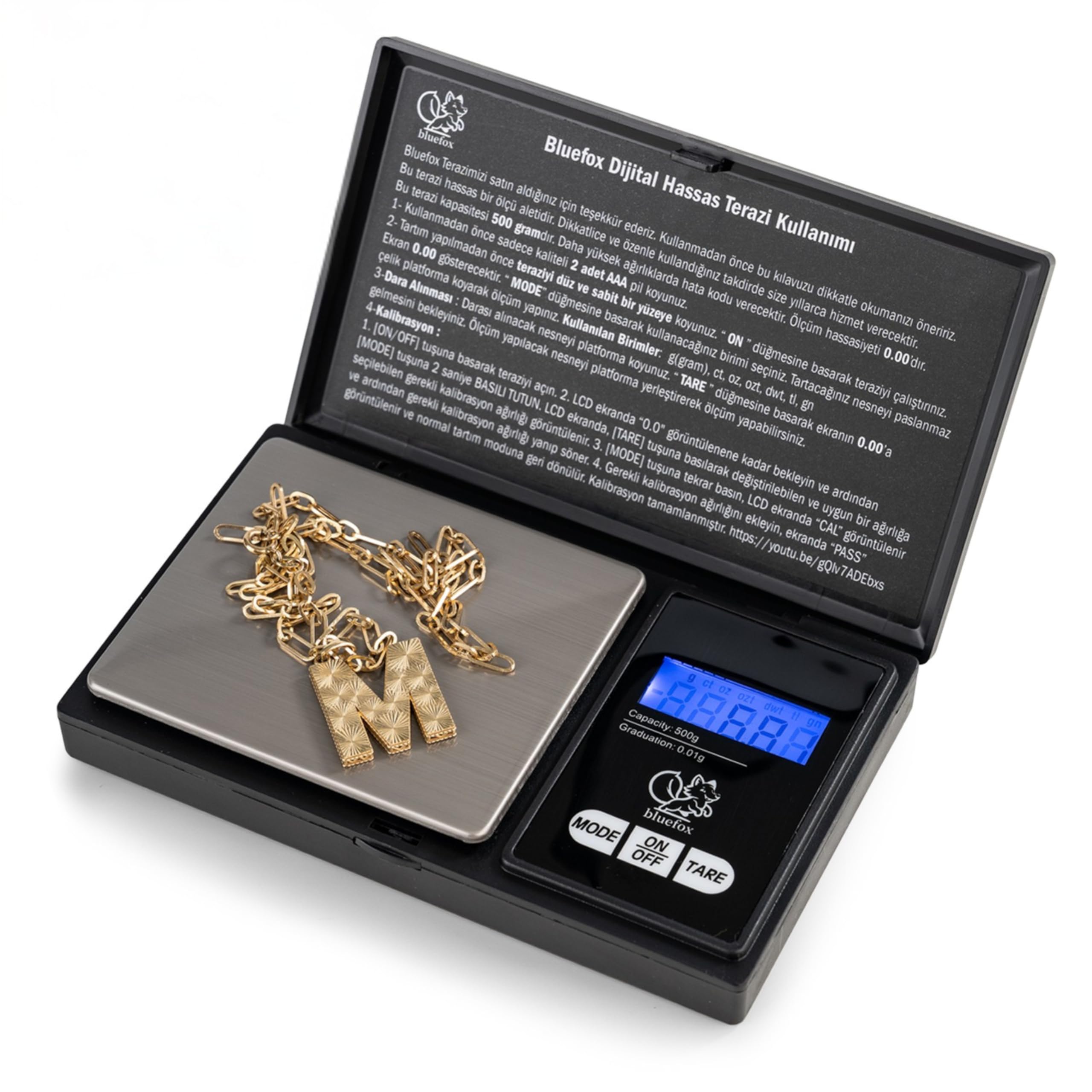 Bluefox Digital Pocket Scale - 500g Capacity, 0.01g Accuracy, 7 Measuring Units, Tare Function, Large Display, Auto-Off