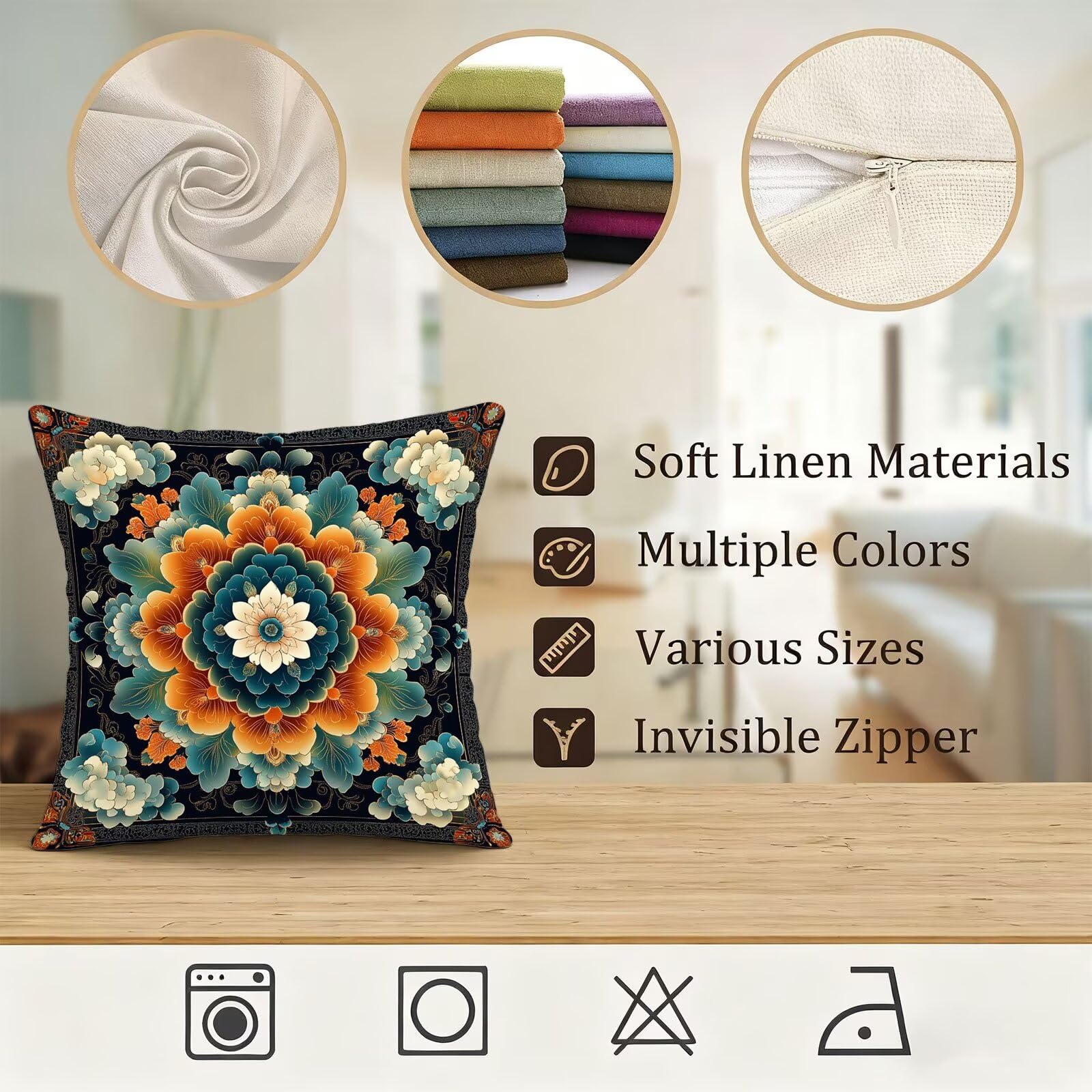Turquesa Funda Cojin 60x60 Bohemia Funda Almohada 60x60 Cojines Sofa Súper Suave Fundas Cojines Decorativos Fundas Almohadas 4 Piezas Cervicales y Cuello, para Hogar Cama Salon Decoracion E - 841